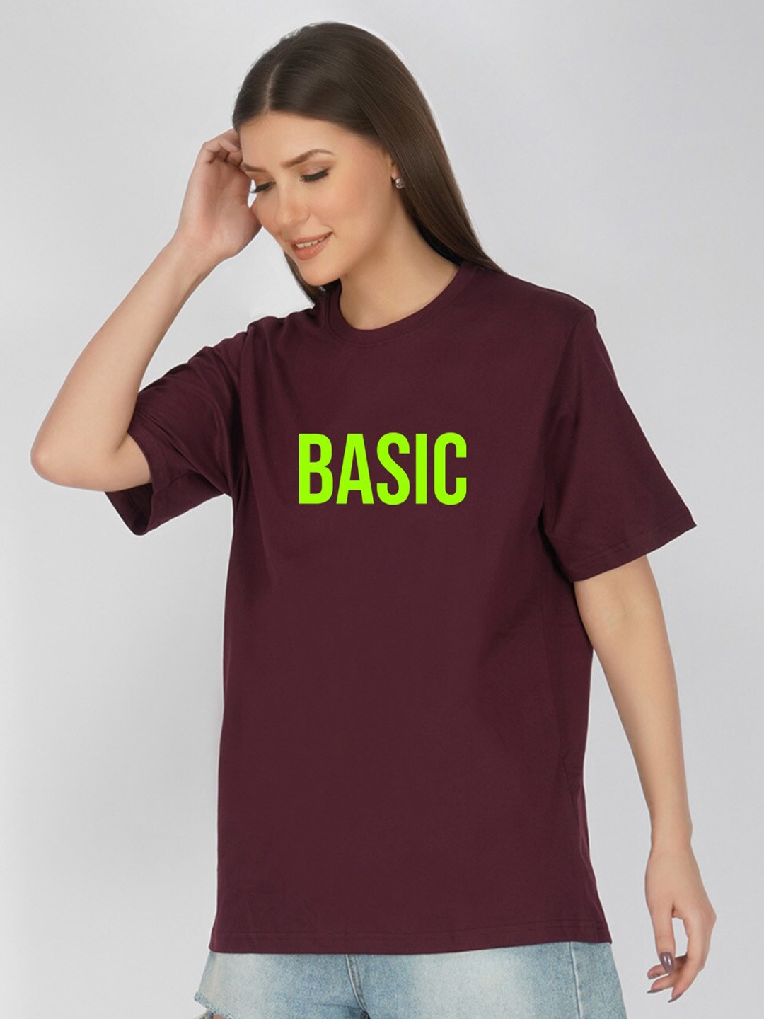 

NUSYL Typography Printed Drop-Shoulder Oversize T-shirt, Maroon