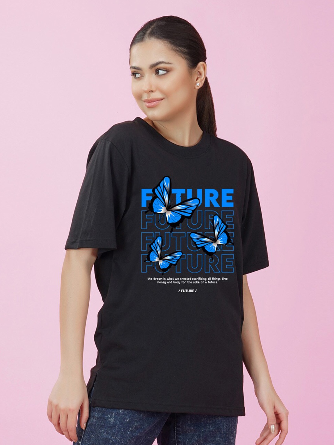

NUSYL Typography Printed Drop-Shoulder Oversize T-shirt, Black