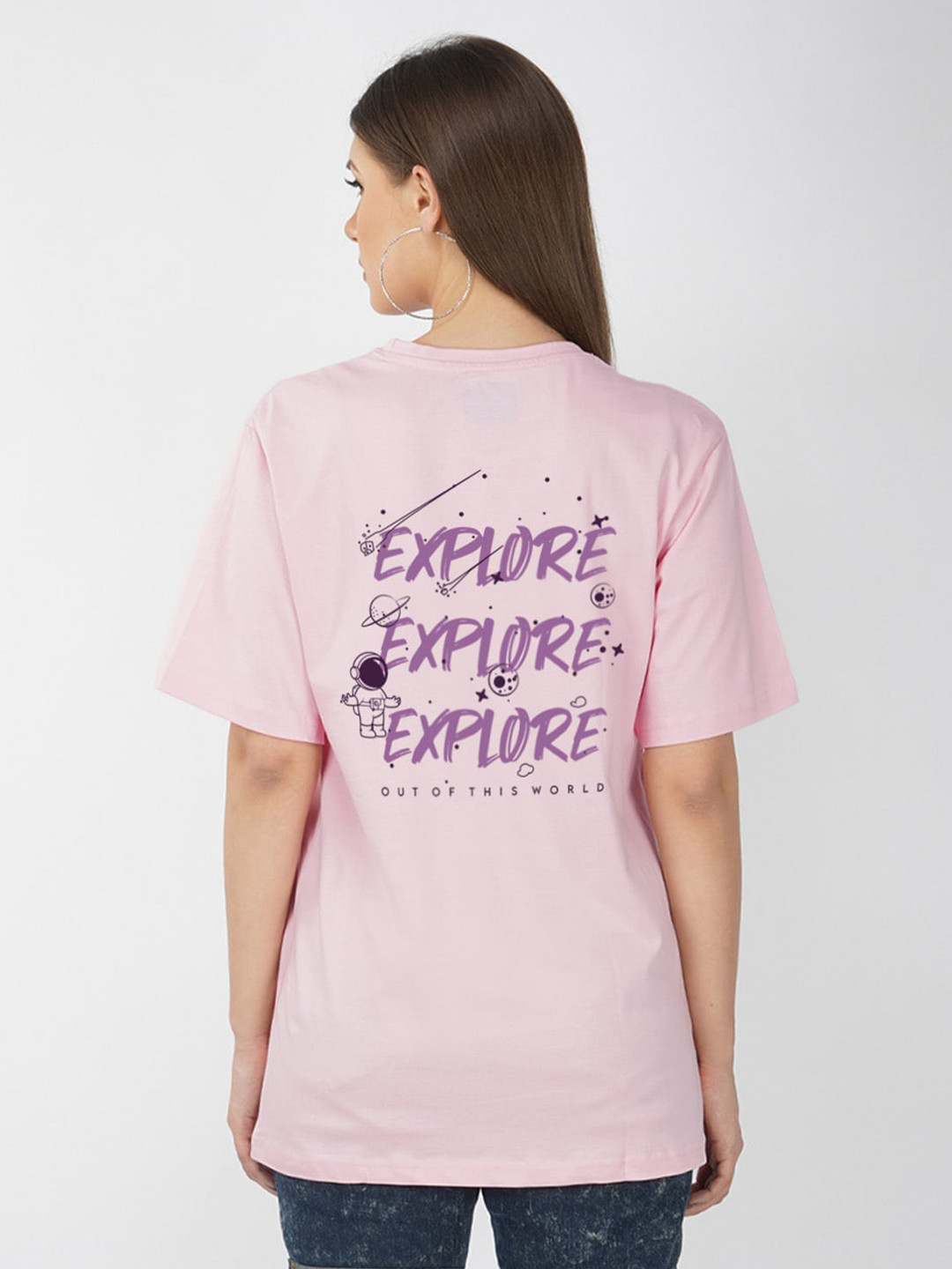 

NUSYL Typography Printed Drop-Shoulder Oversize T-shirt, Pink