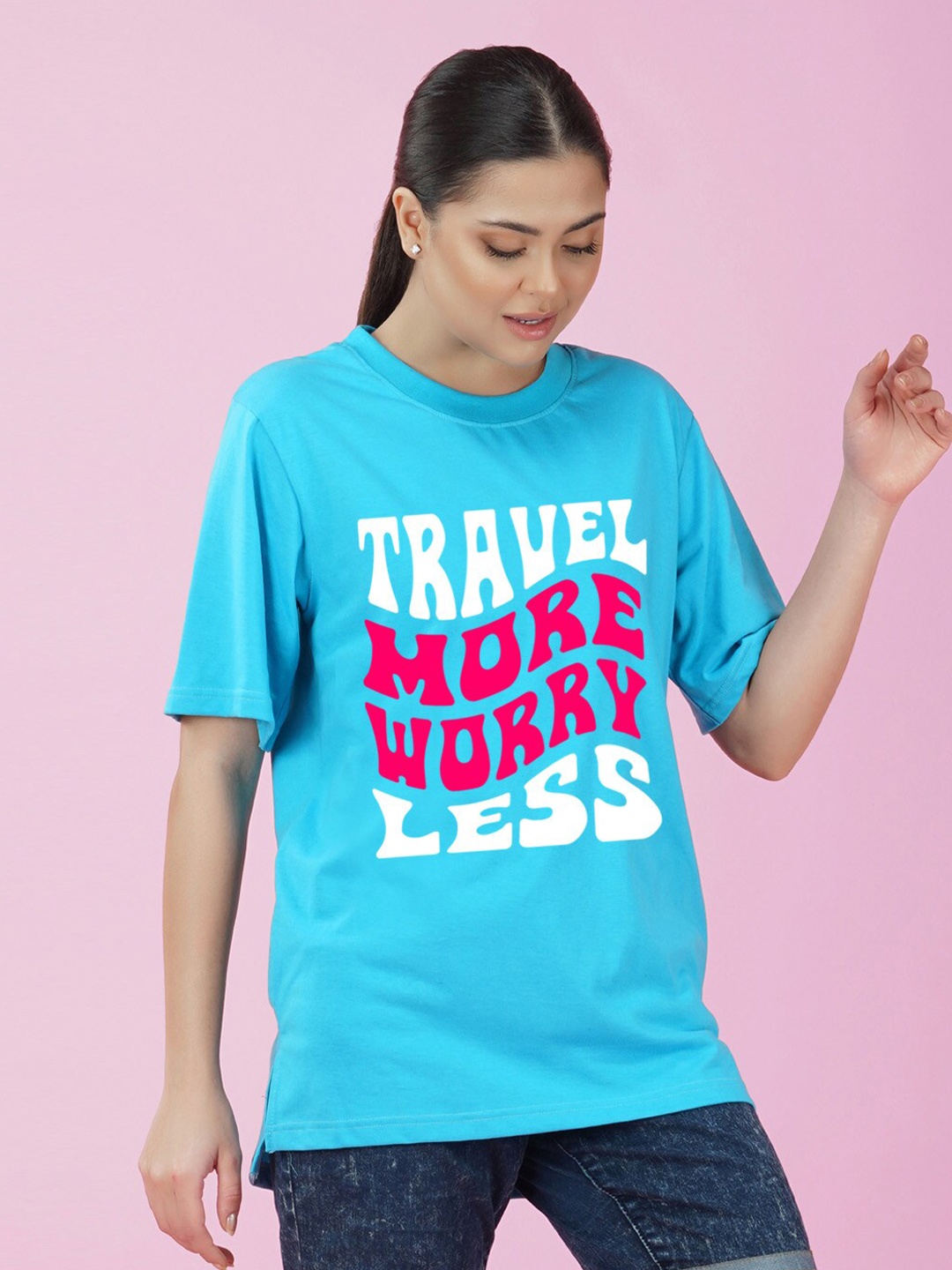 

NUSYL Typography Oversized Cotton T-shirt, Blue