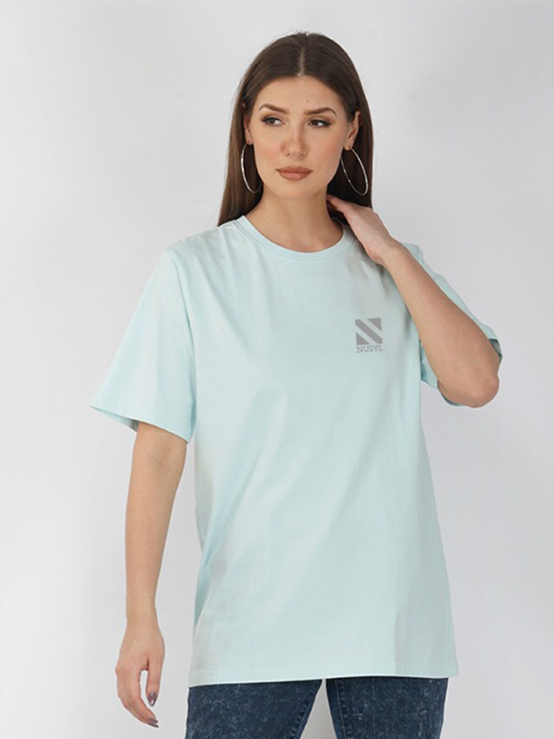 

NUSYL Graphic Printed Oversized Cotton T-shirt, Blue