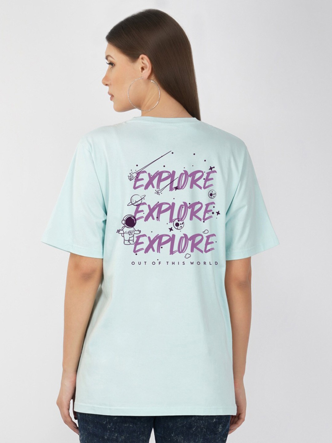 

NUSYL Typography Oversized Cotton T-shirt, Blue
