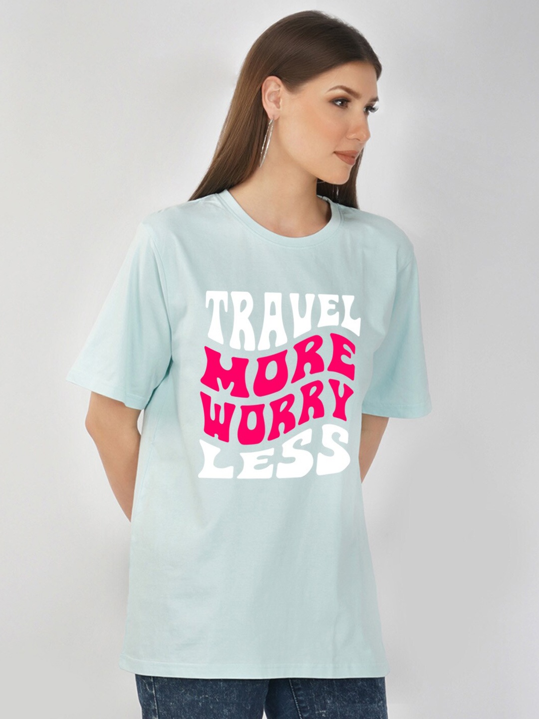 

NUSYL Typography Oversized Cotton T-shirt, Blue