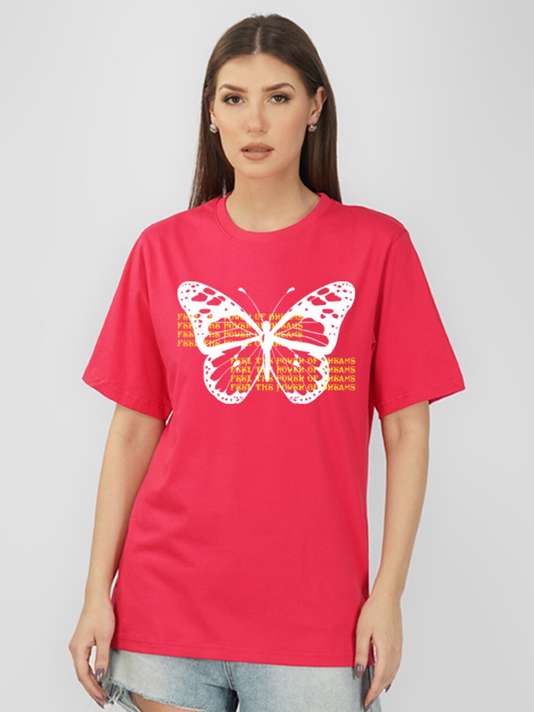

NUSYL Butterfly Print Oversized Cotton T-shirt, Pink