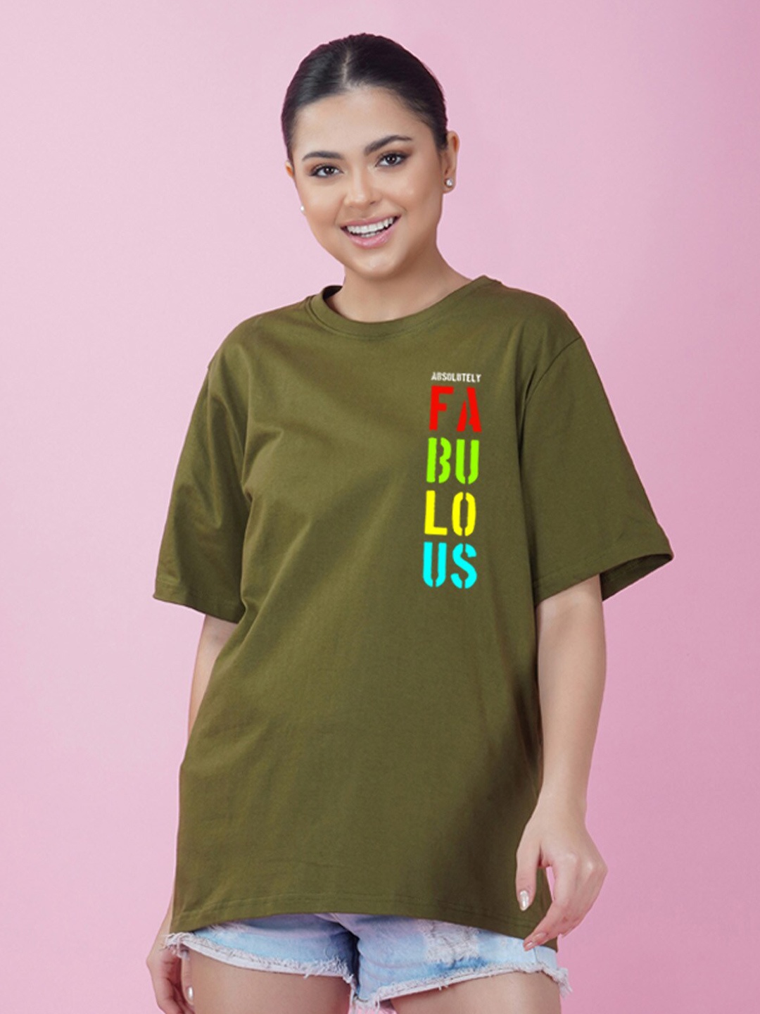 

NUSYL Typography Oversized Cotton T-shirt, Green