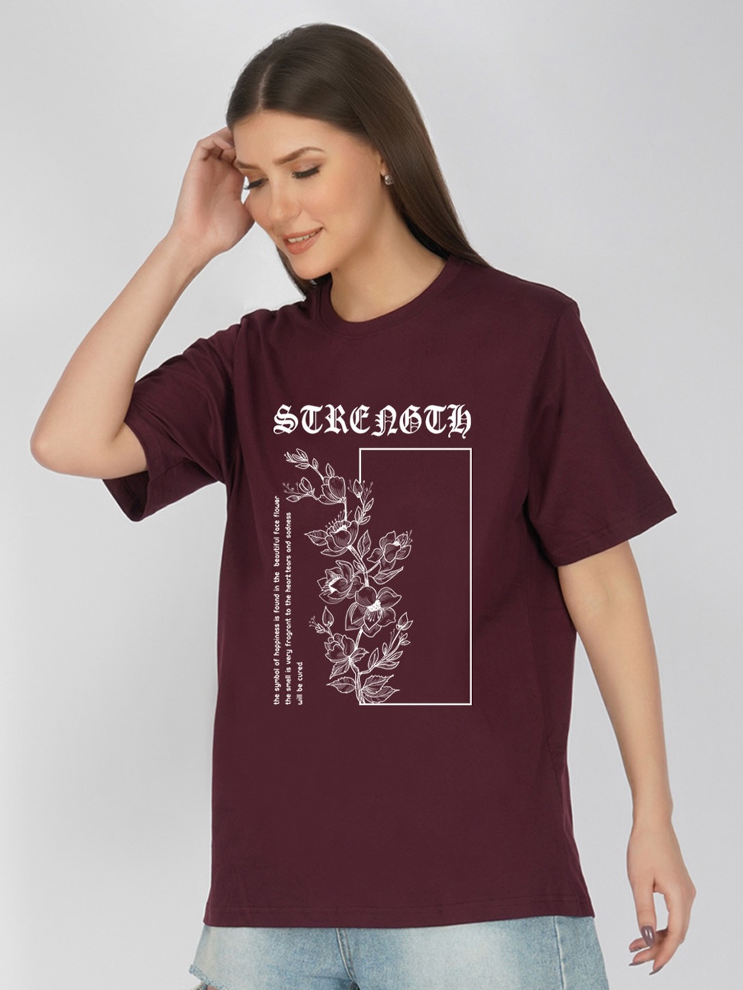 

NUSYL Typography Oversized Cotton T-shirt, Maroon