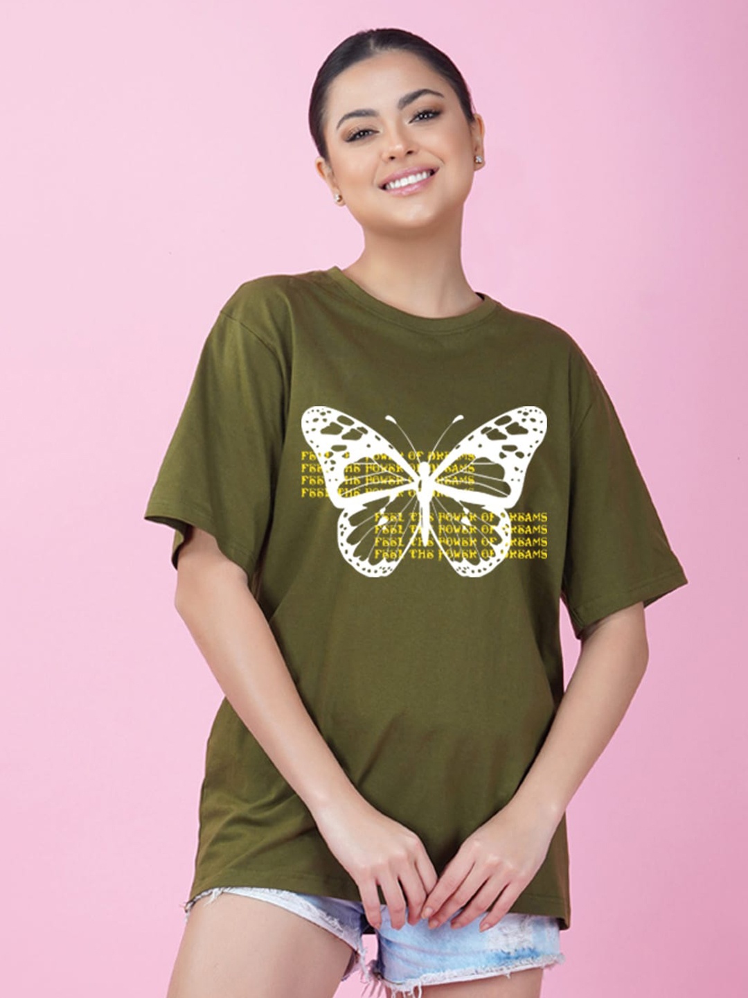 

NUSYL Butterfly Print Oversized Cotton T-shirt, Olive