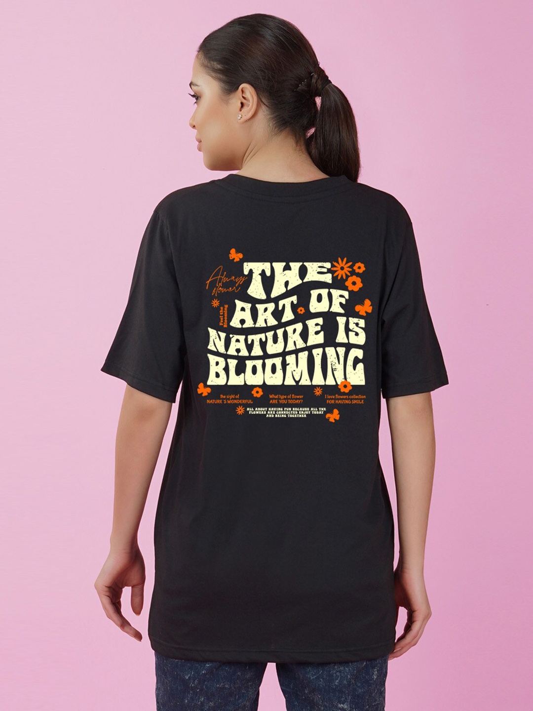

NUSYL Typography Printed Drop-Shoulder Sleeves Oversize Fit T-shirt, Black