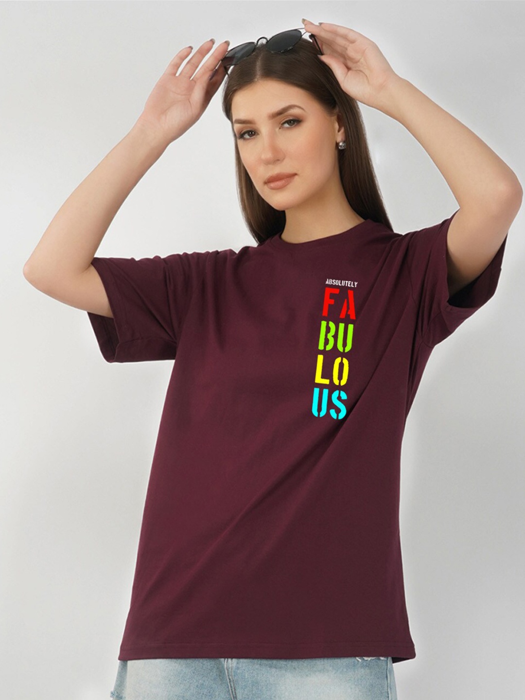 

NUSYL Typography Printed Oversize T-shirt, Maroon