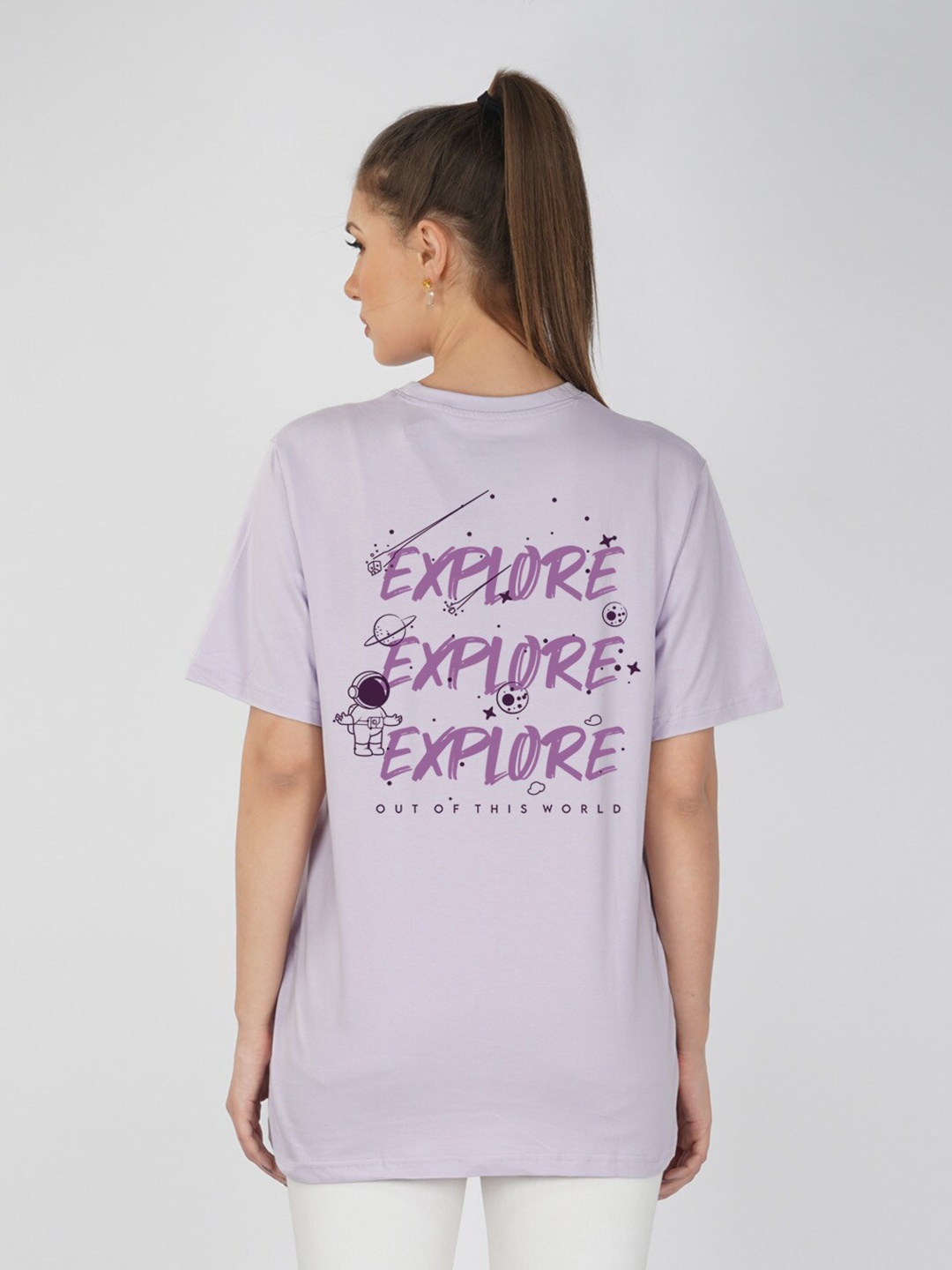 

NUSYL Typographic Printed Drop Shoulder Sleeves Oversize Fit T-shirt, Purple