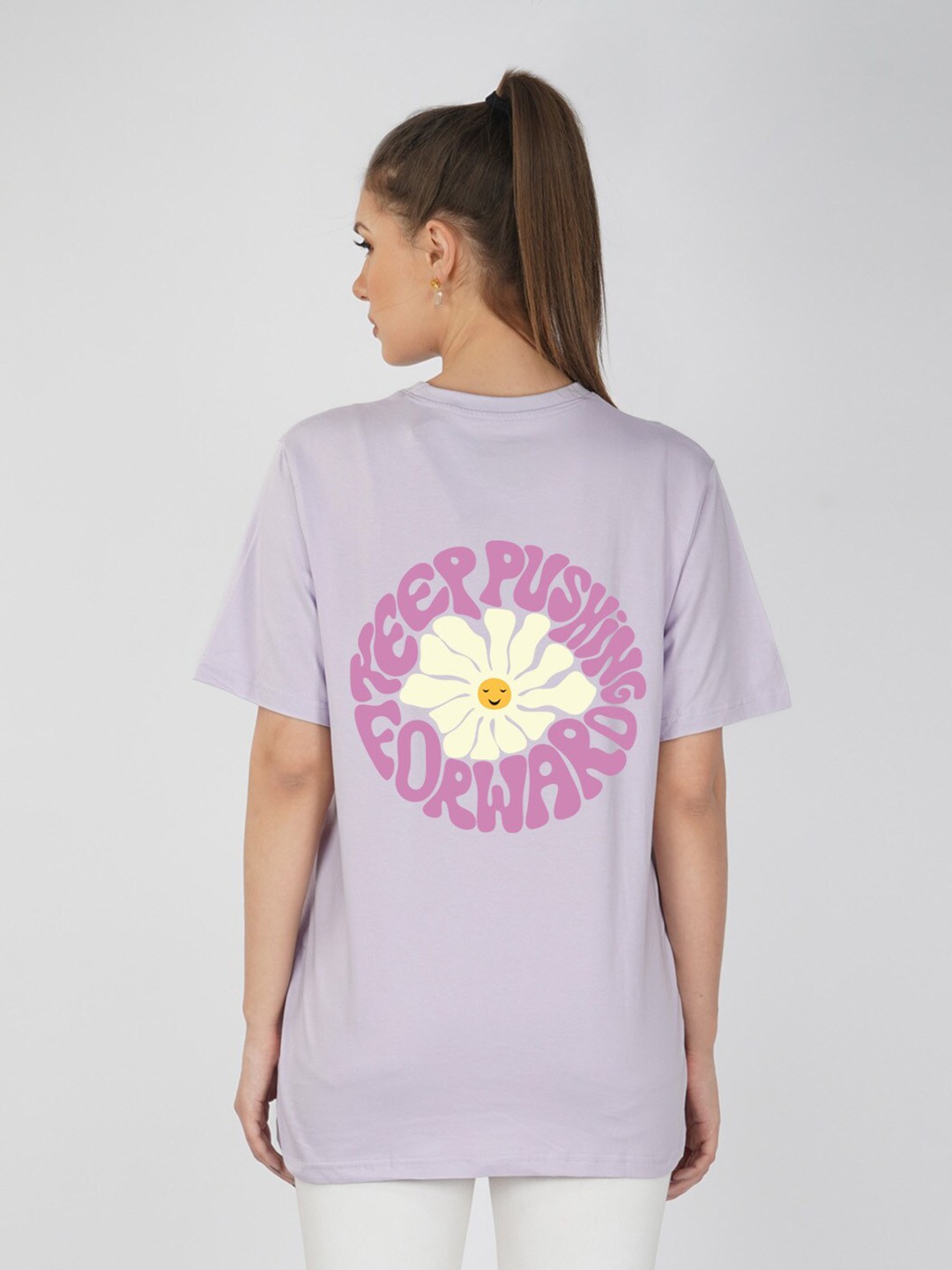 

NUSYL Typography Printed Drop Shoulder Sleeves Oversize Fit T-shirt, Purple