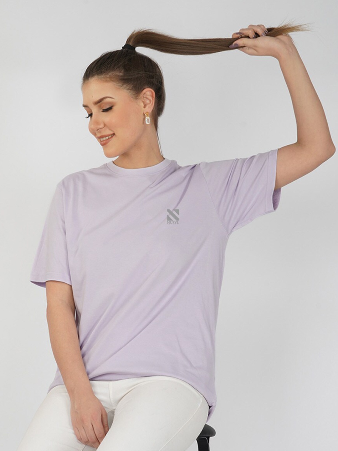 

NUSYL Round Neck Drop Shoulder Sleeves Oversize Fit T-shirt, Purple