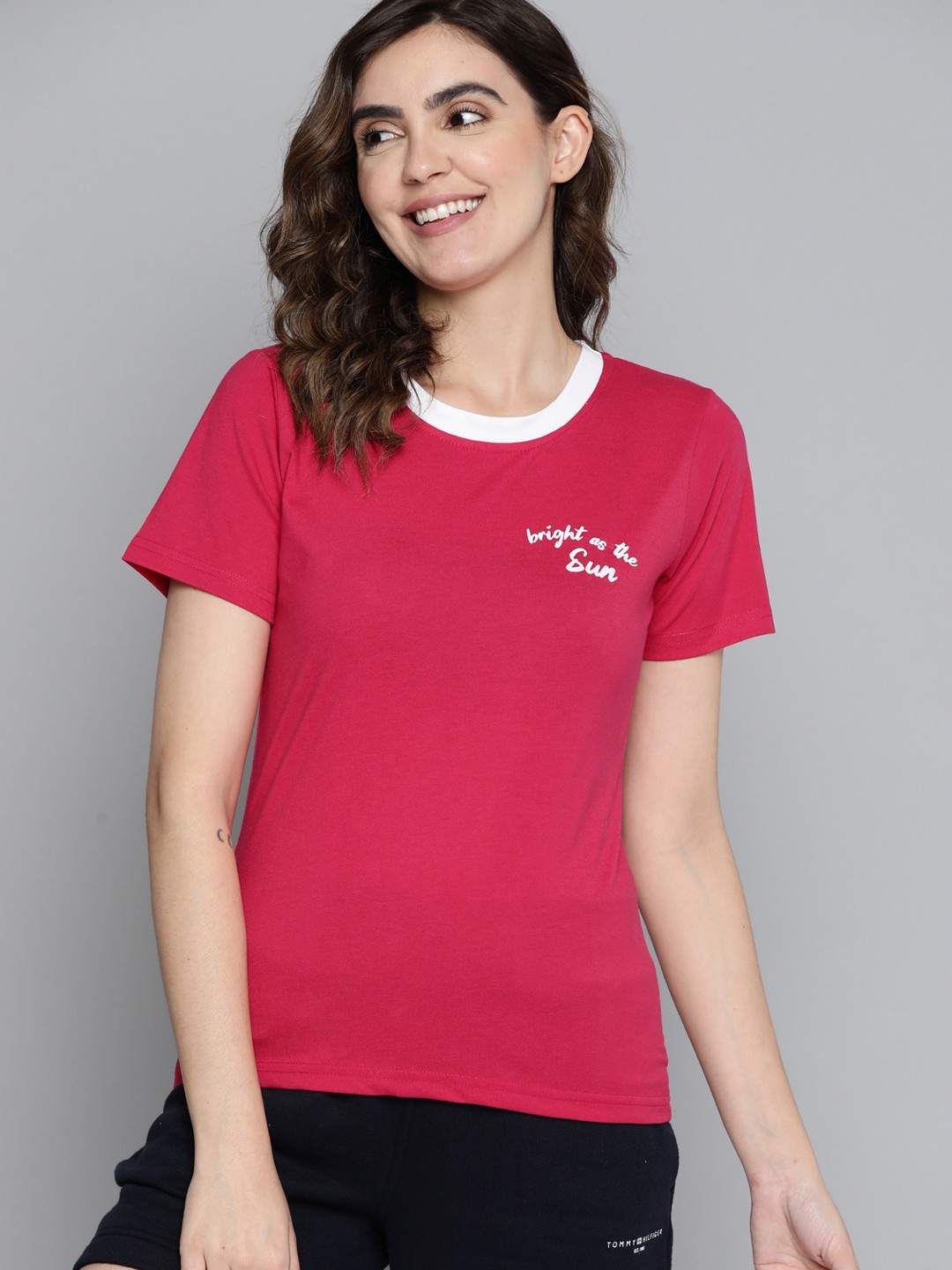 

Mast & Harbour Women Typography Printed Pure Cotton T-shirt, Magenta