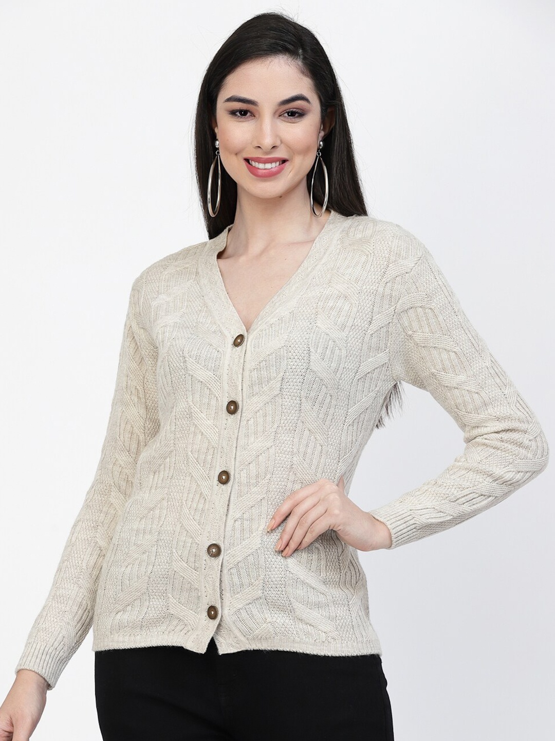 

Kalt Women Beige Cable Knit Cardigan