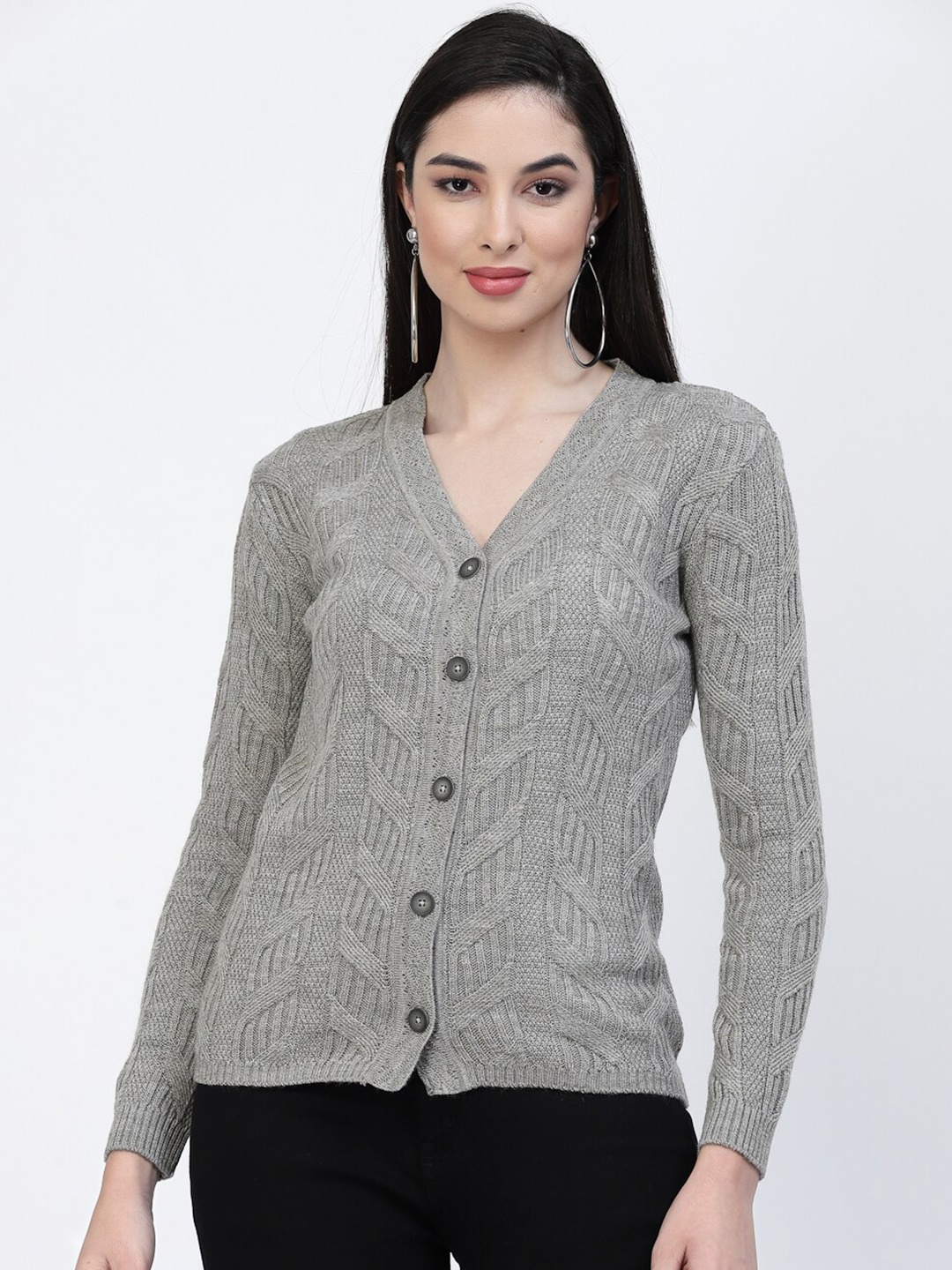 

Kalt Women Grey Cable Knit Cardigan