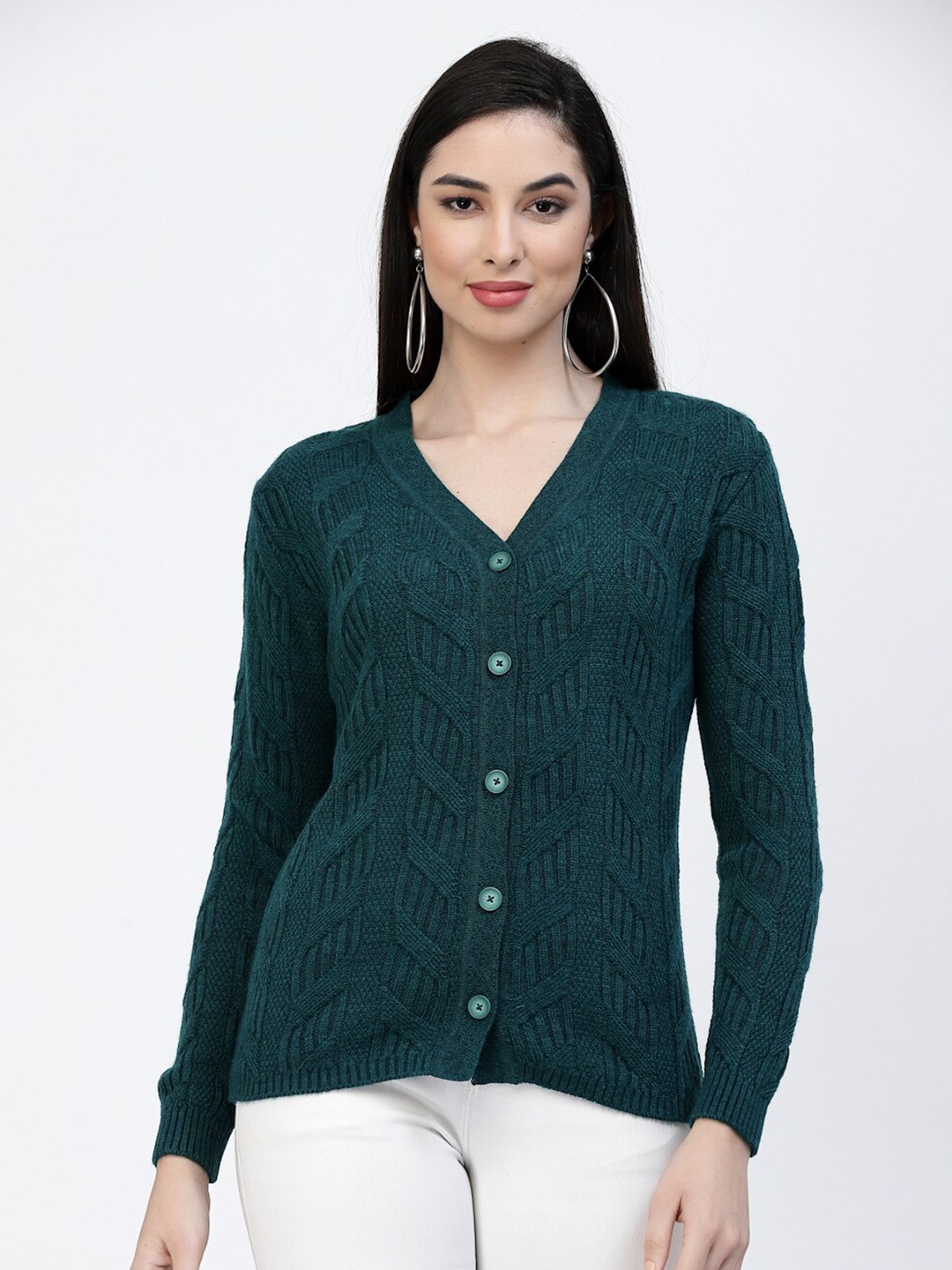 

Kalt Women Green Cable Knit Cardigan