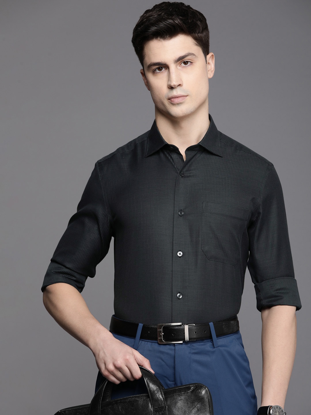 

Louis Philippe Men Black Opaque Formal Shirt