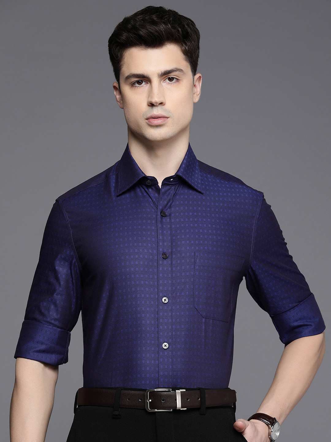 

Louis Philippe Geometric Pure Cotton Formal Shirt, Navy blue