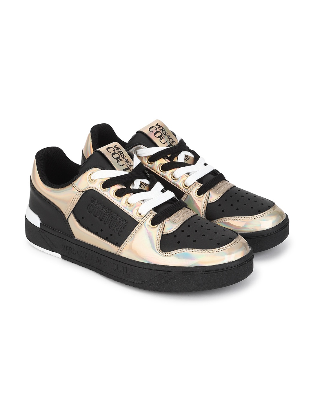

Versace Jeans Couture Men Colourblocked Leather Sneakers, Black