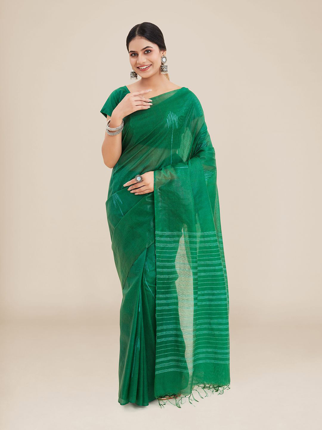 

Kalyan Silks Teal Woven Design Tussar Saree