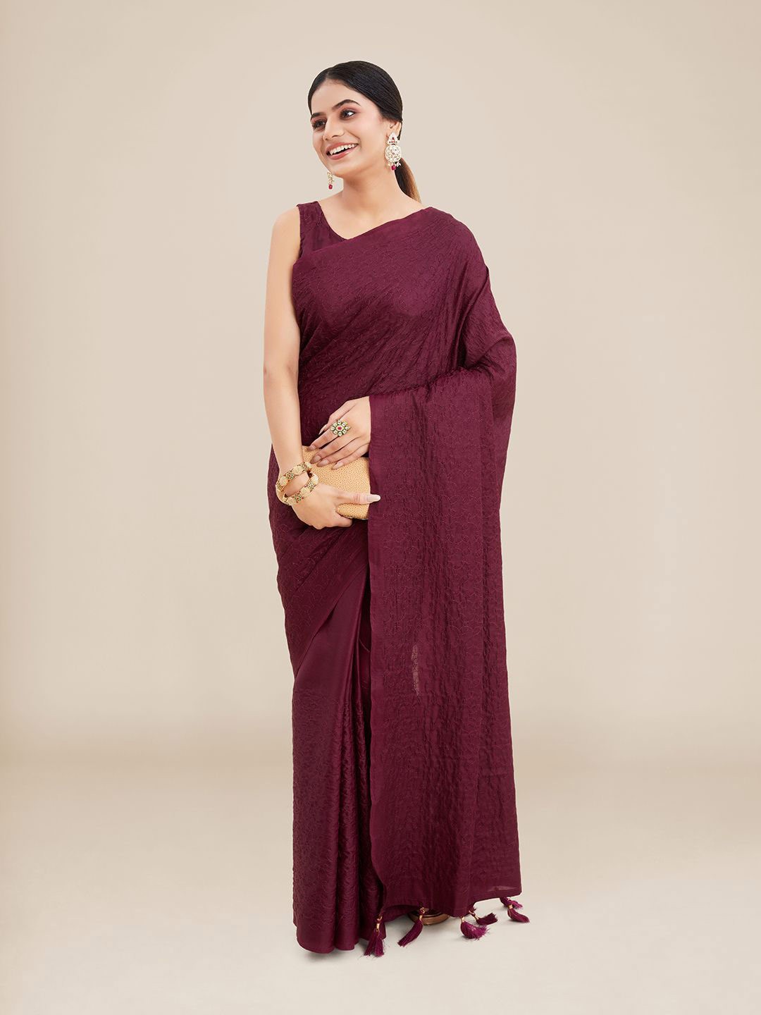 

Kalyan Silks Maroon Embroidered Silk Blend Mysore Silk Saree