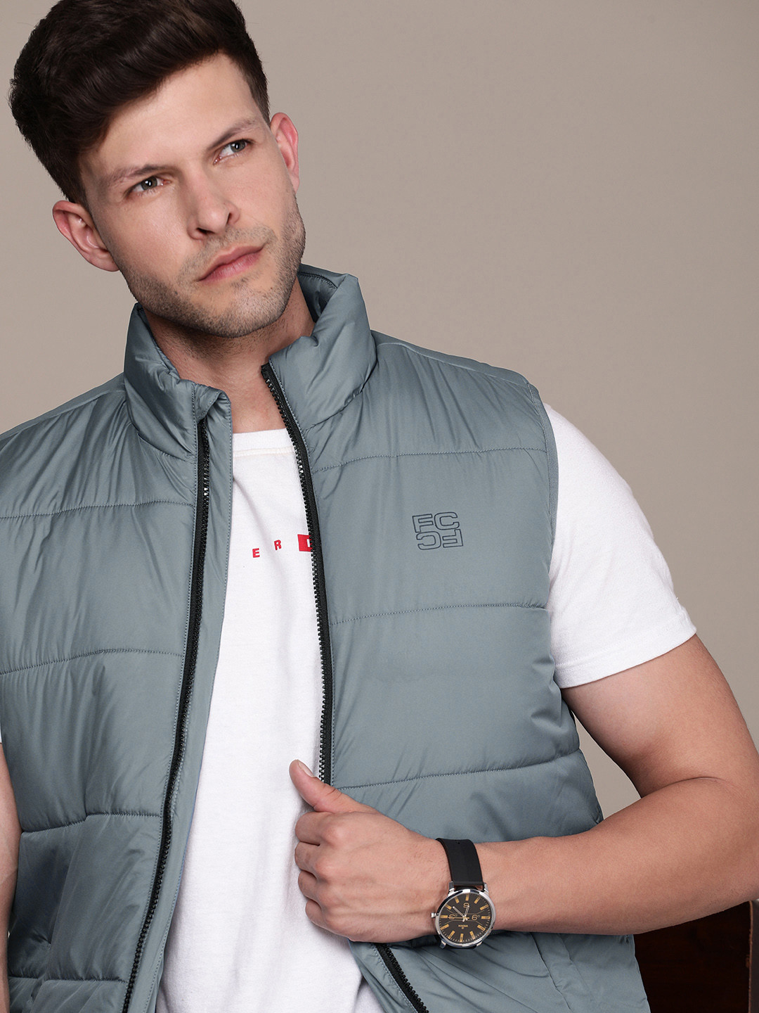 

French Connection Solid Sleeveless Padded Jacket, Blue