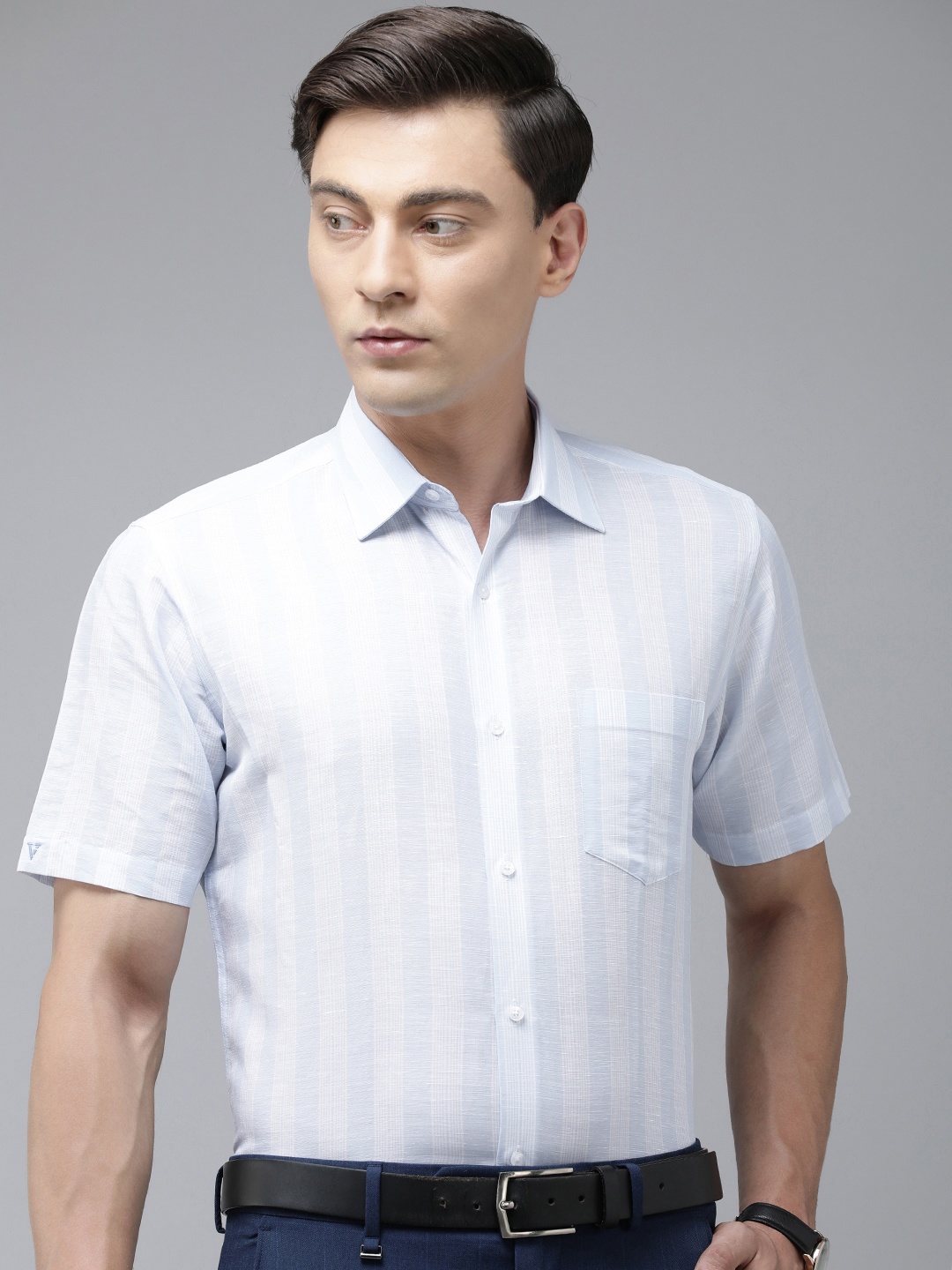

Van Heusen Men Opaque Striped Formal Shirt, Blue