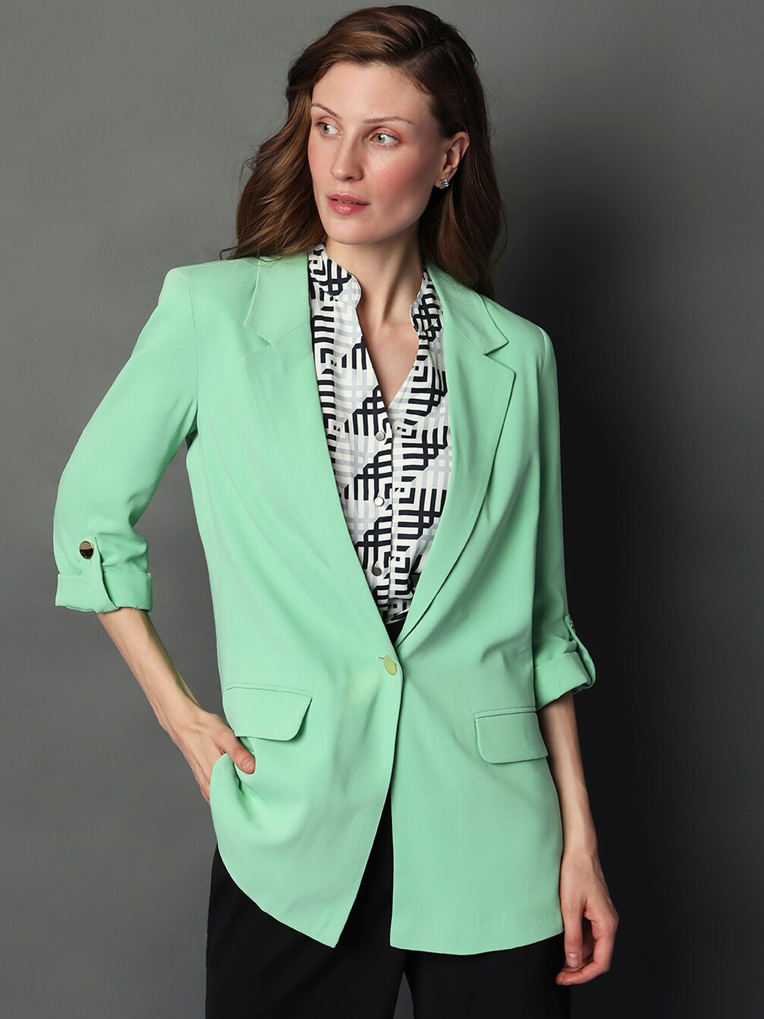 

Vero Moda Single Breasted Notched Lapel Blazers, Green