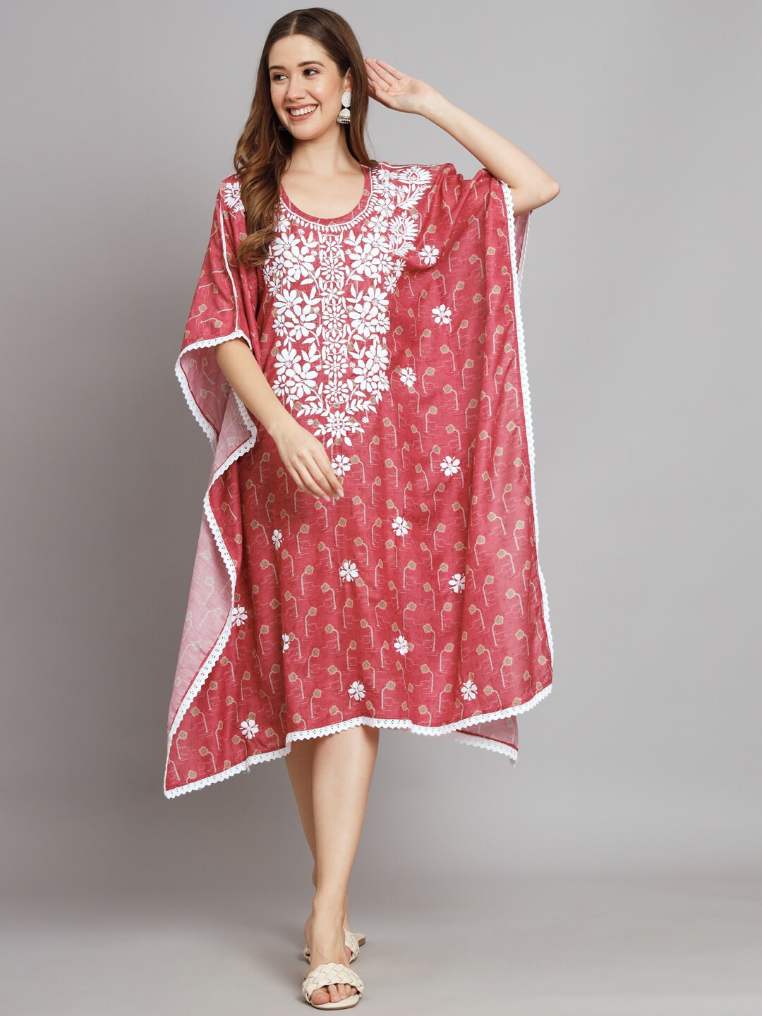 

PARAMOUNT CHIKAN Women Embroidered Lucknowi Chikankari Cotton Ethnic Dress, Pink