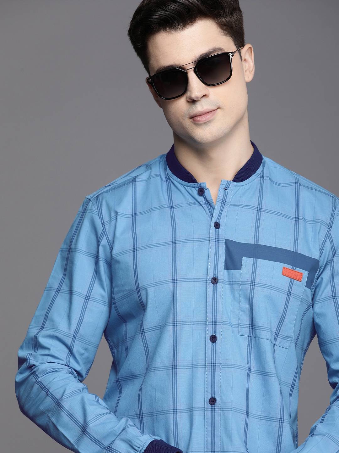 

Allen Solly Tribe Men Windowpane Checked Casual Shirt, Blue
