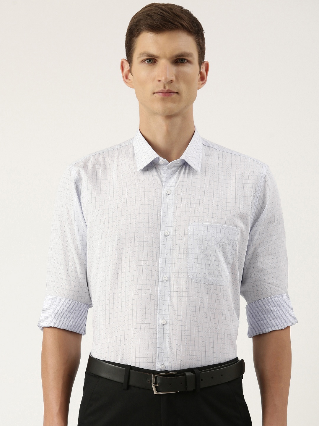 

Peter England Men White Slim Fit Opaque Checked Formal Shirt