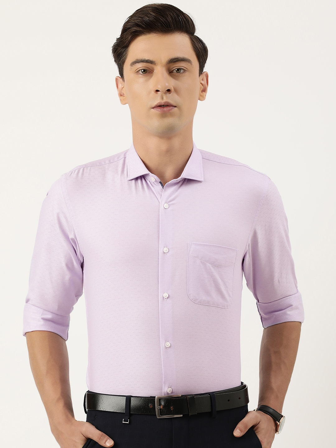 

Peter England Men Slim Fit Opaque Formal Shirt, Lavender
