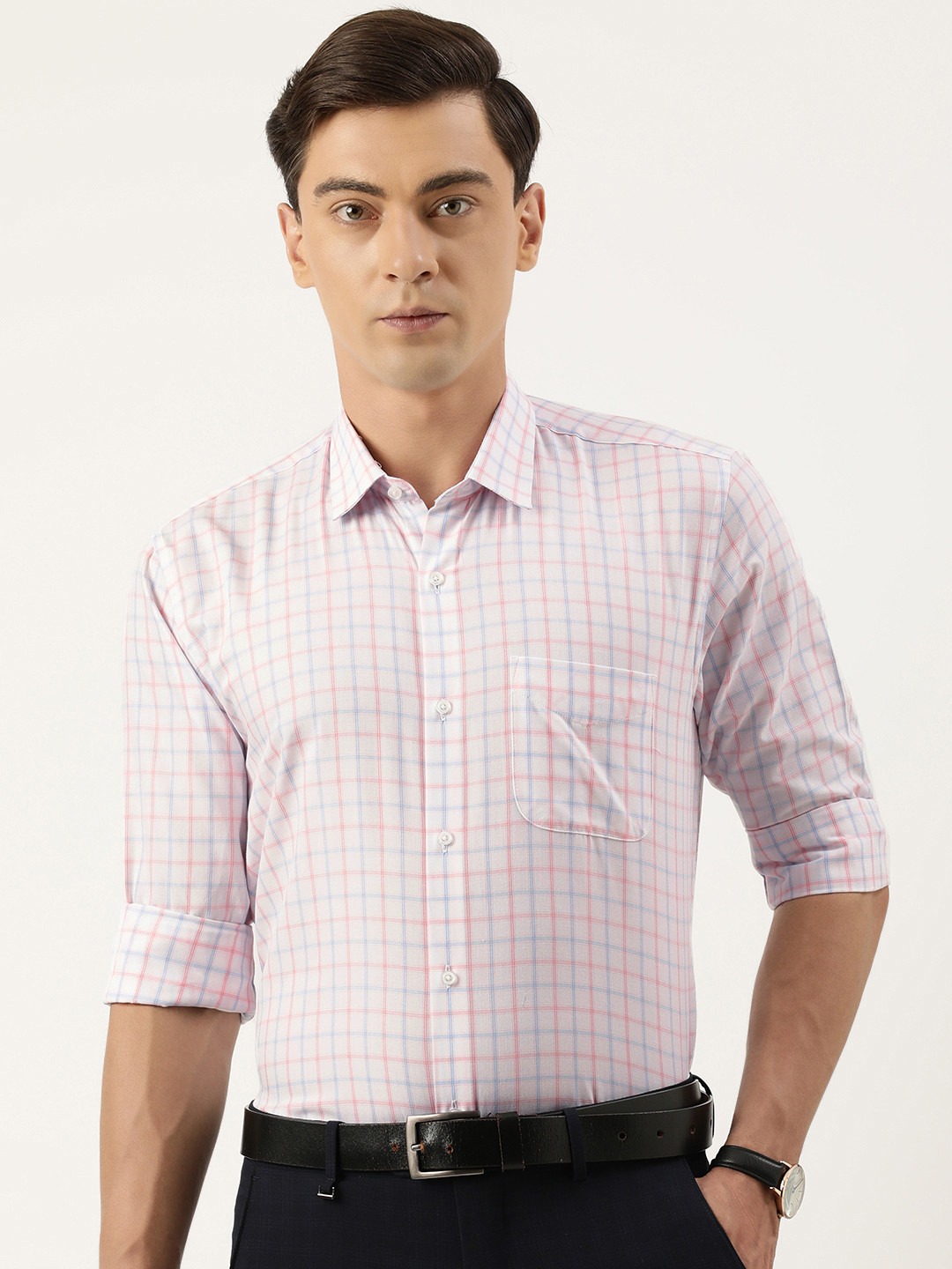 

Peter England Men Slim Fit Opaque Checked Formal Shirt, White