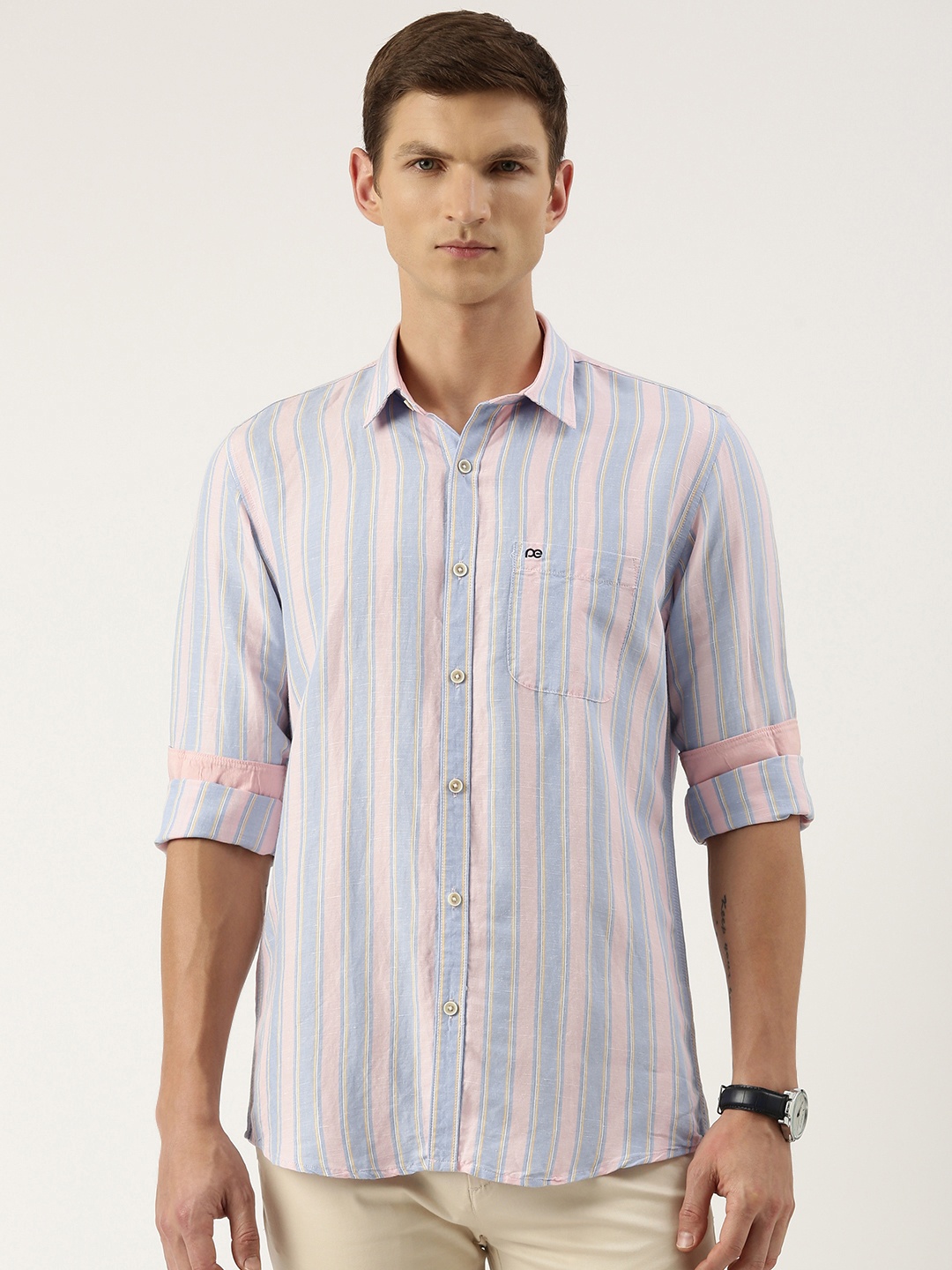 

Peter England Sport Slim Fit Striped Shirt, Pink