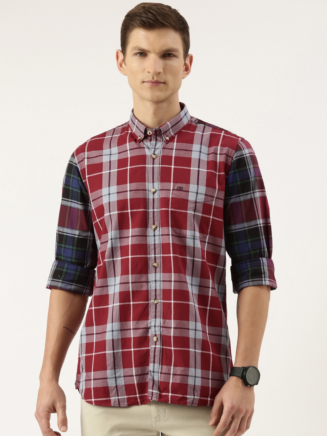 

Peter England Sport Slim Fit Checked Cotton Shirt, Maroon