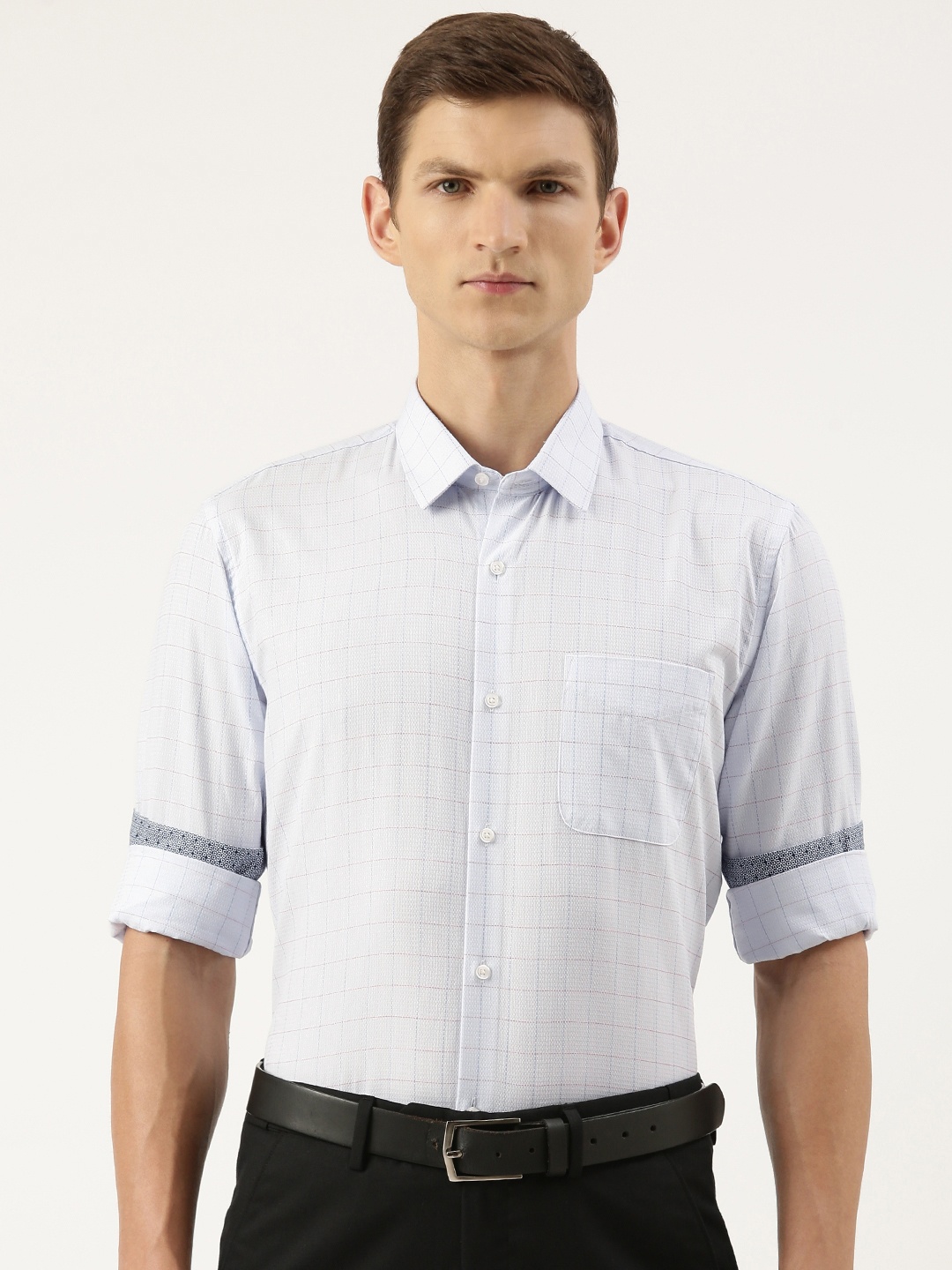 

Peter England Slim Fit Windowpane Checks Formal Shirt, Blue