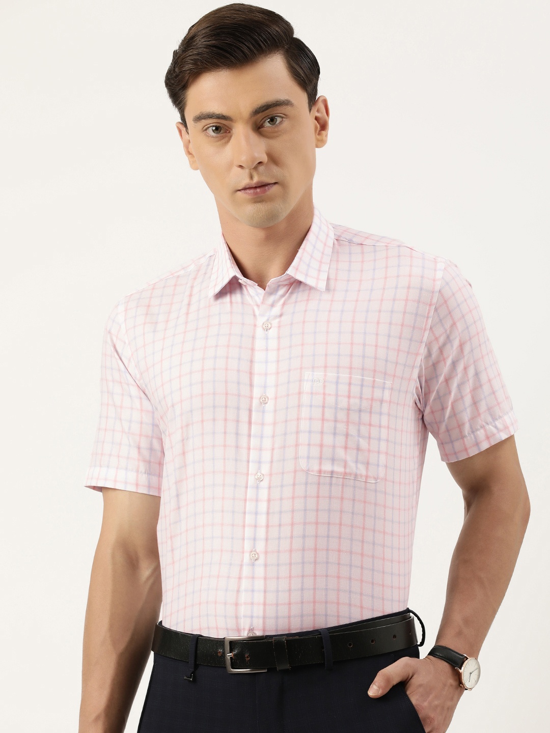 

Peter England Men Slim Fit Opaque Checked Formal Shirt, White