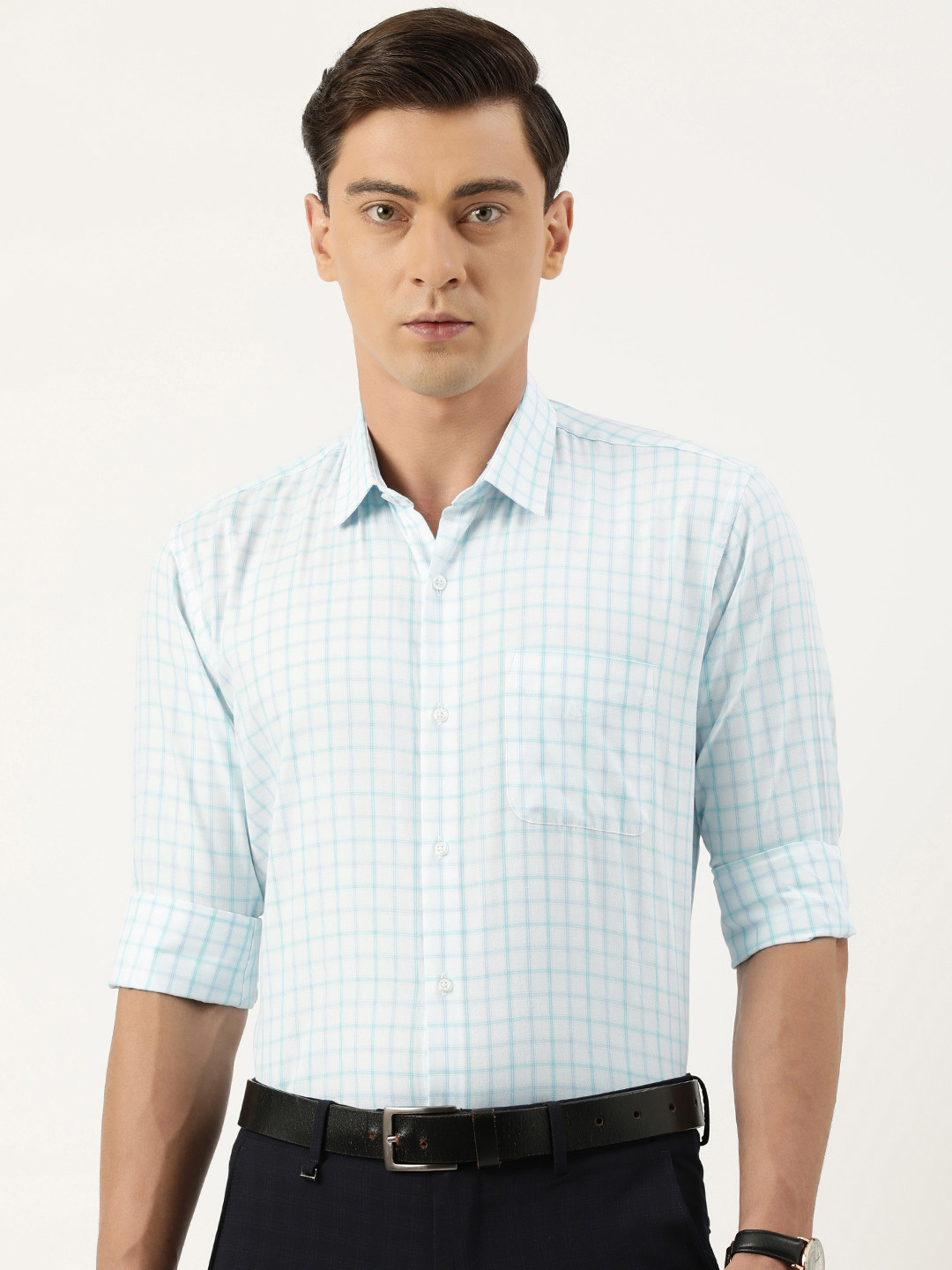 

Peter England Men Slim Fit Opaque Checked Formal Shirt, White
