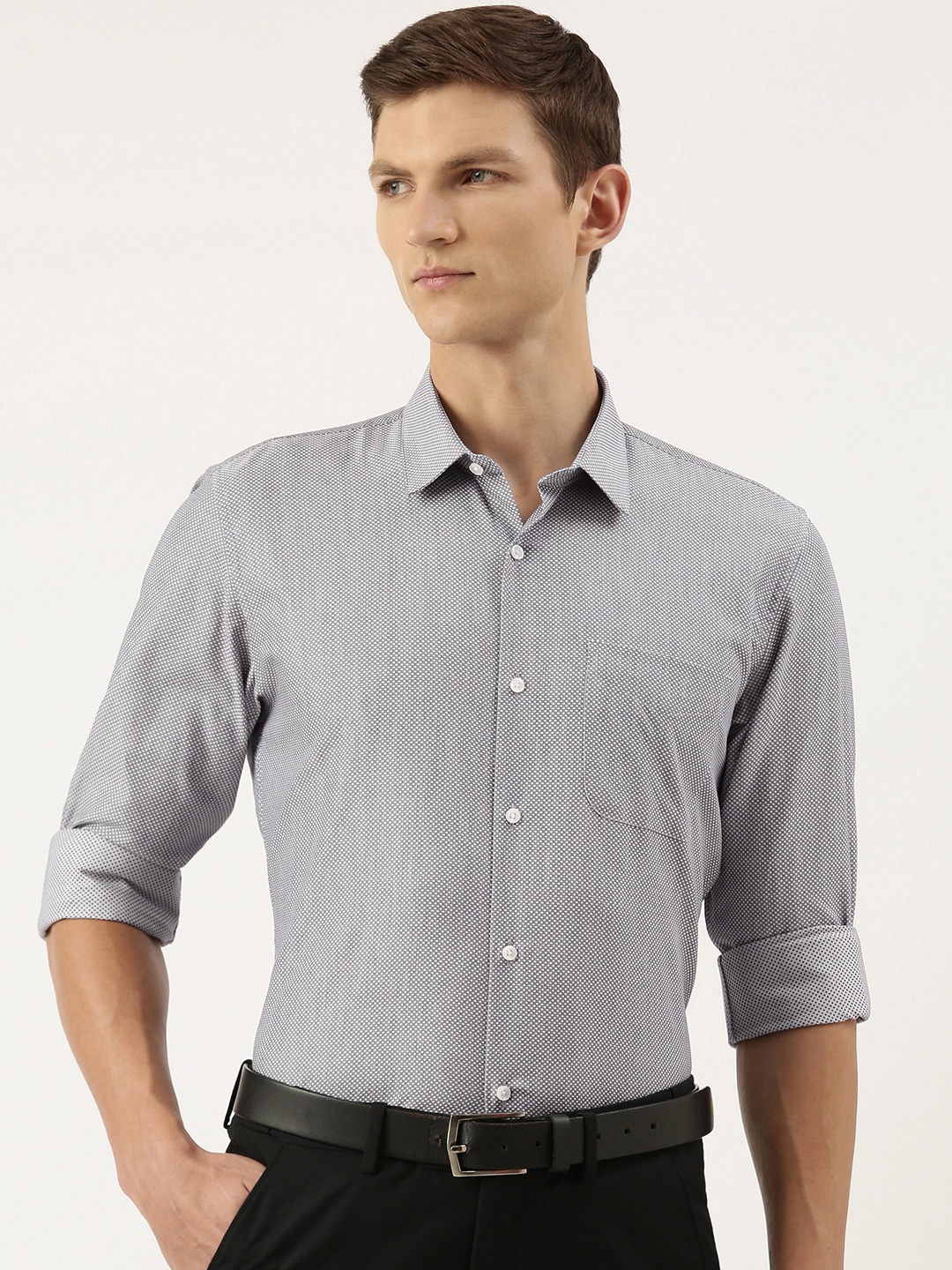 

Peter England Textured Slim Fit Formal Shirt, Blue