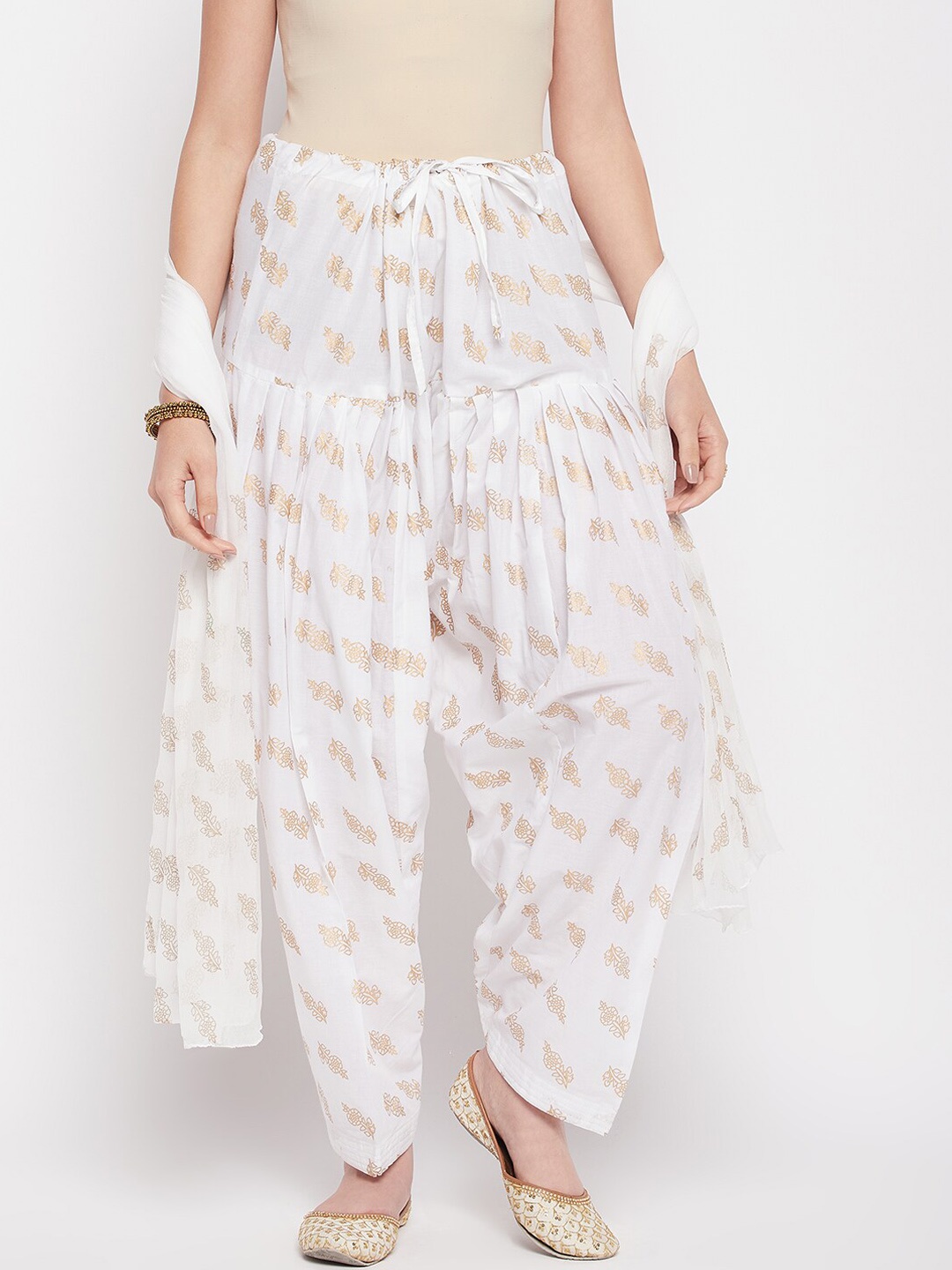 

Clora Creation Women Mid-Rise Printed Pure Cotton Loose-Fit Salwar & Dupatta, White