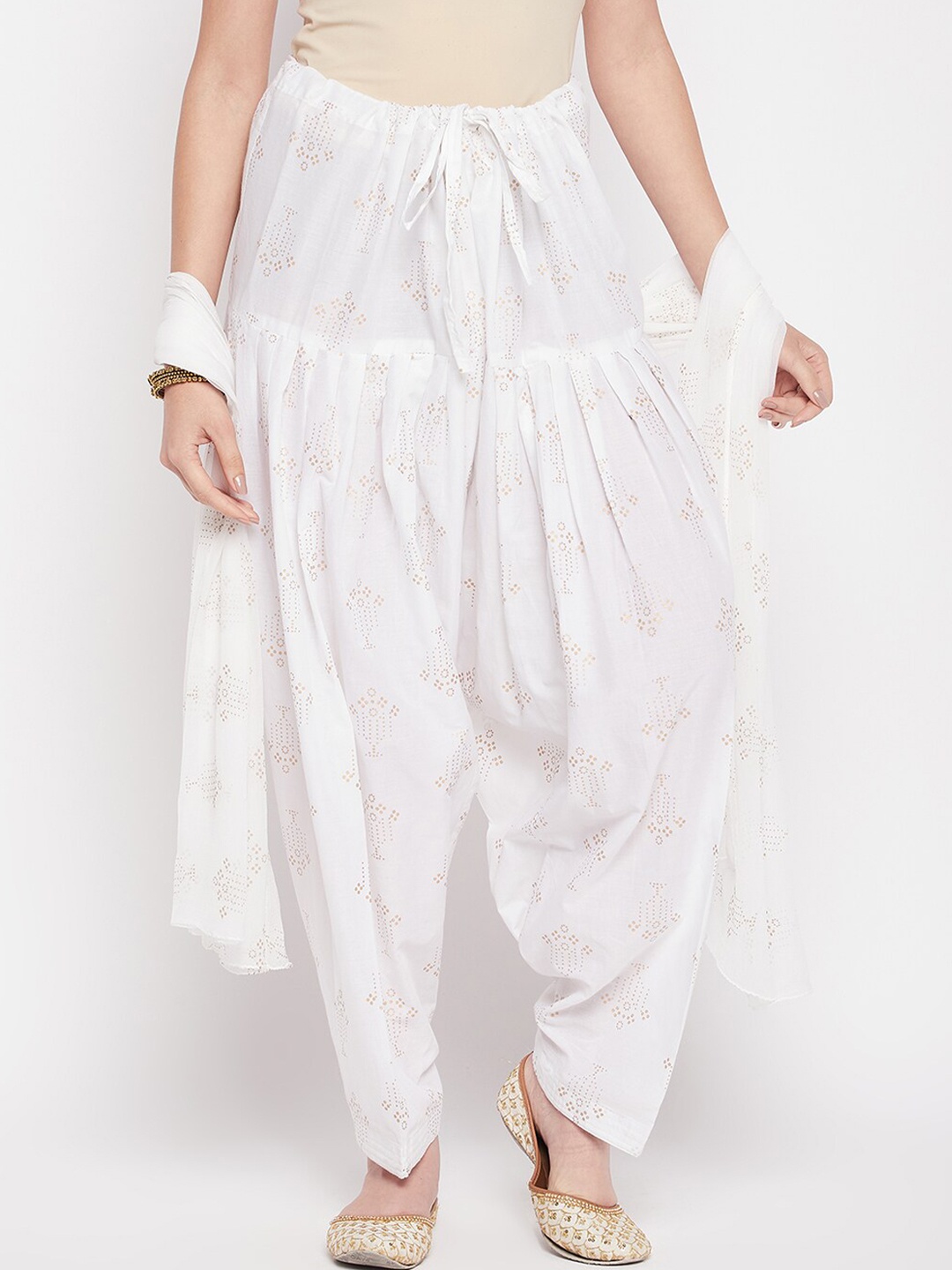 

Clora Creation Women Mid-Rise Printed Pure Cotton Loose-Fit Salwar & Dupatta, White