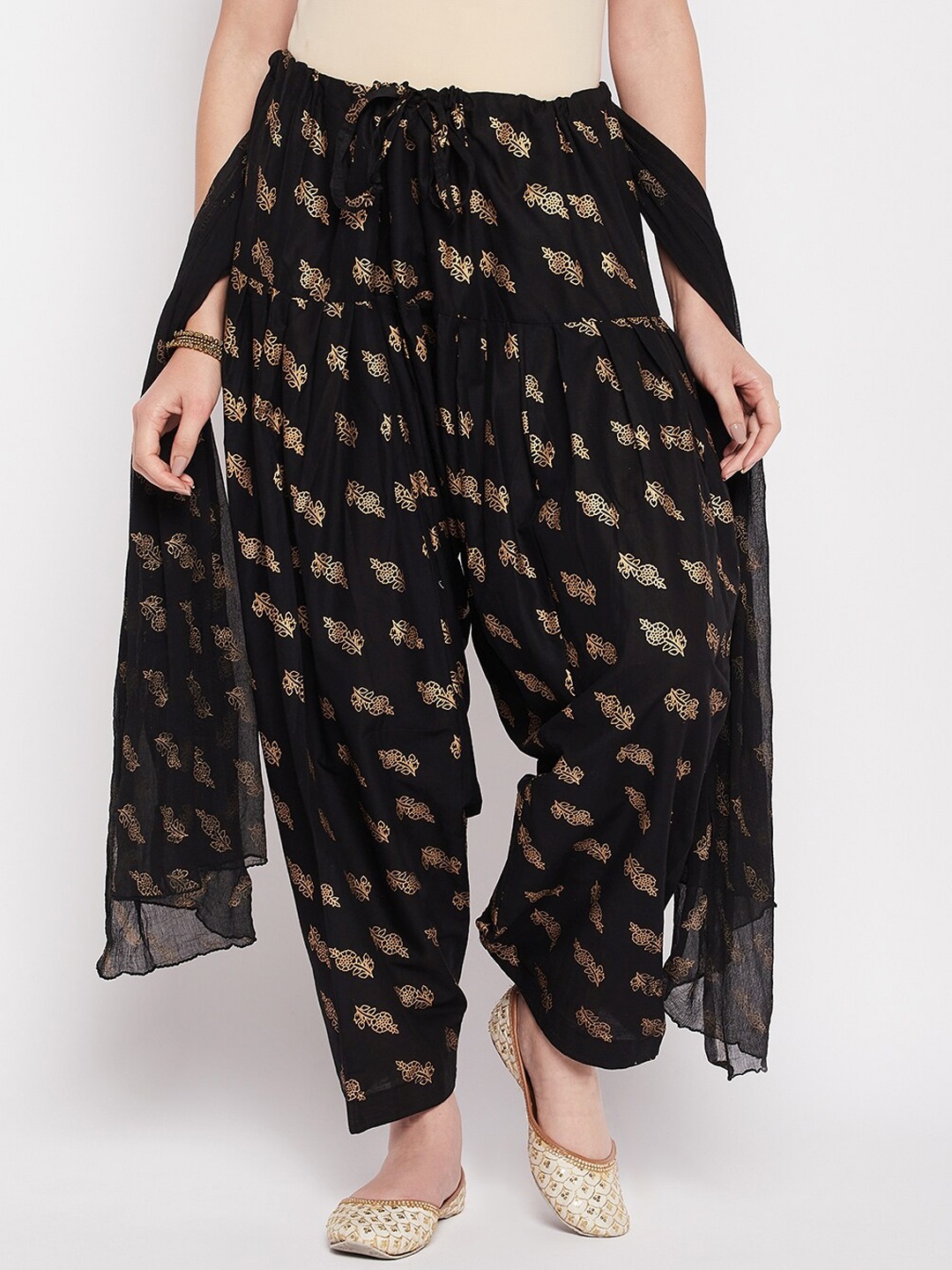 

Clora Creation Women Mid-Rise Printed Pure Cotton Loose-Fit Salwar & Dupatta, Black