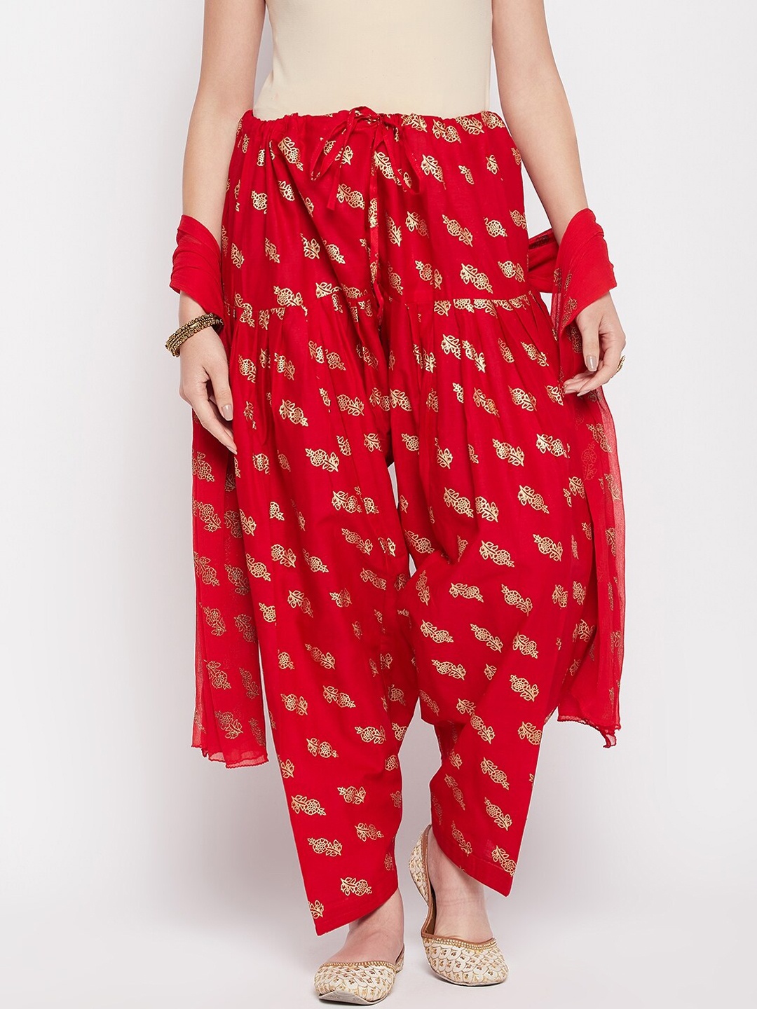 

Clora Creation Women Mid-Rise Printed Pure Cotton Loose-Fit Salwar & Dupatta, Red
