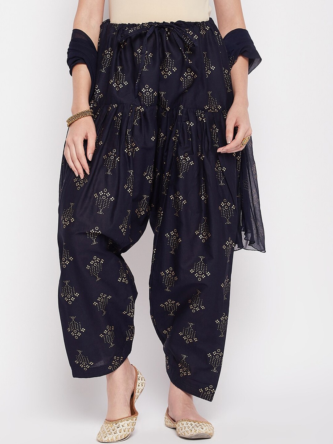 

Clora Creation Women Mid-Rise Printed Pure Cotton Loose-Fit Salwar & Dupatta, Navy blue