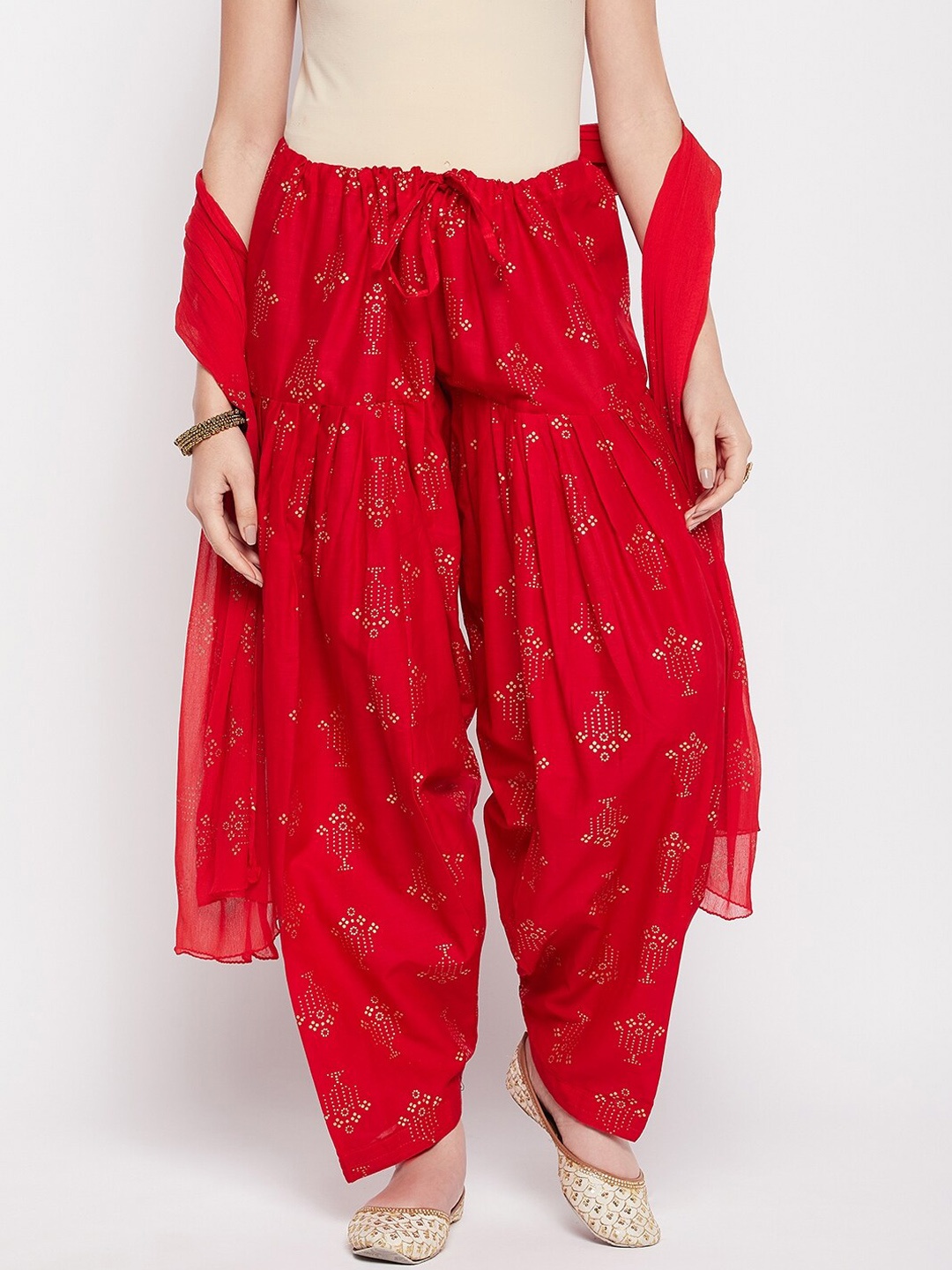 

Clora Creation Women Mid-Rise Printed Pure Cotton Loose-Fit Salwar & Dupatta, Red