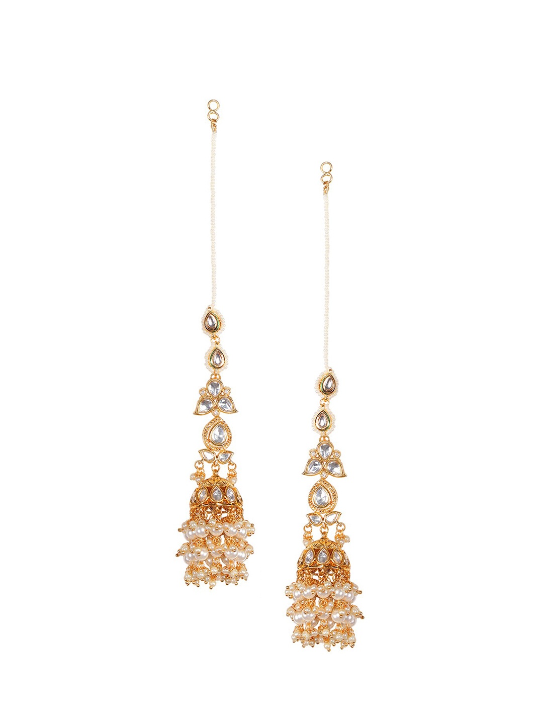 

AURAA TRENDS Gold-Plated Classic Beaded Drop Earrings With Ear Chain