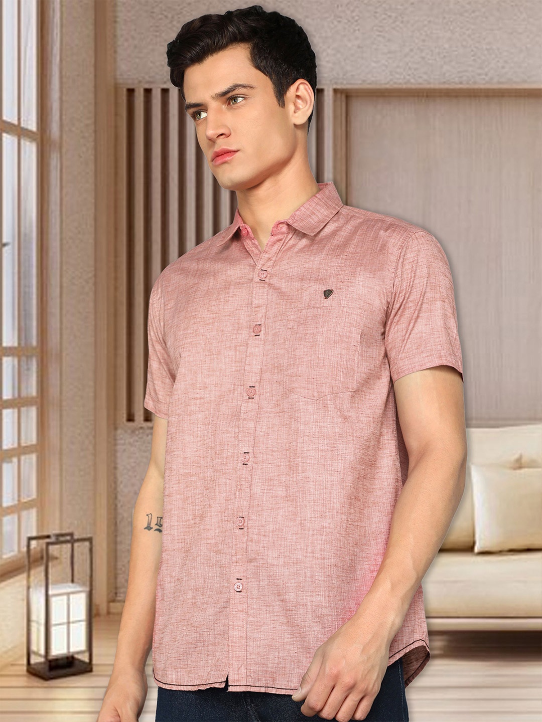 

Kuons Avenue Smart Spread Collar Slim Fit Casual Shirt, Peach