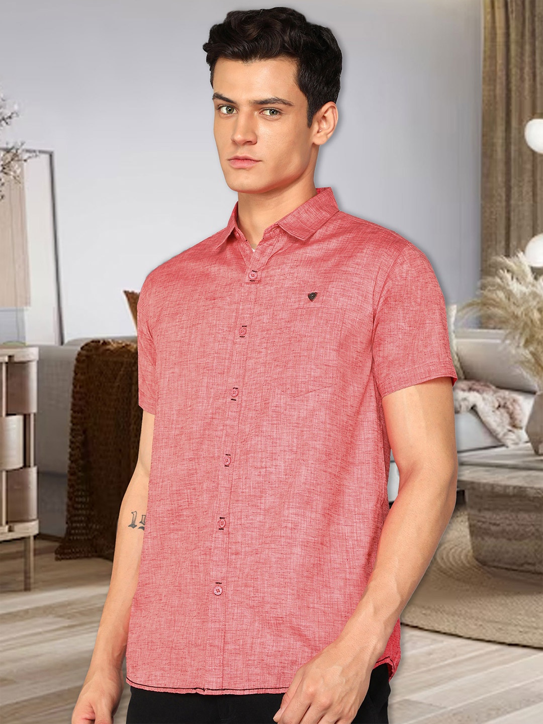 

Kuons Avenue Smart Spread Collar Slim Fit Casual Shirt, Red