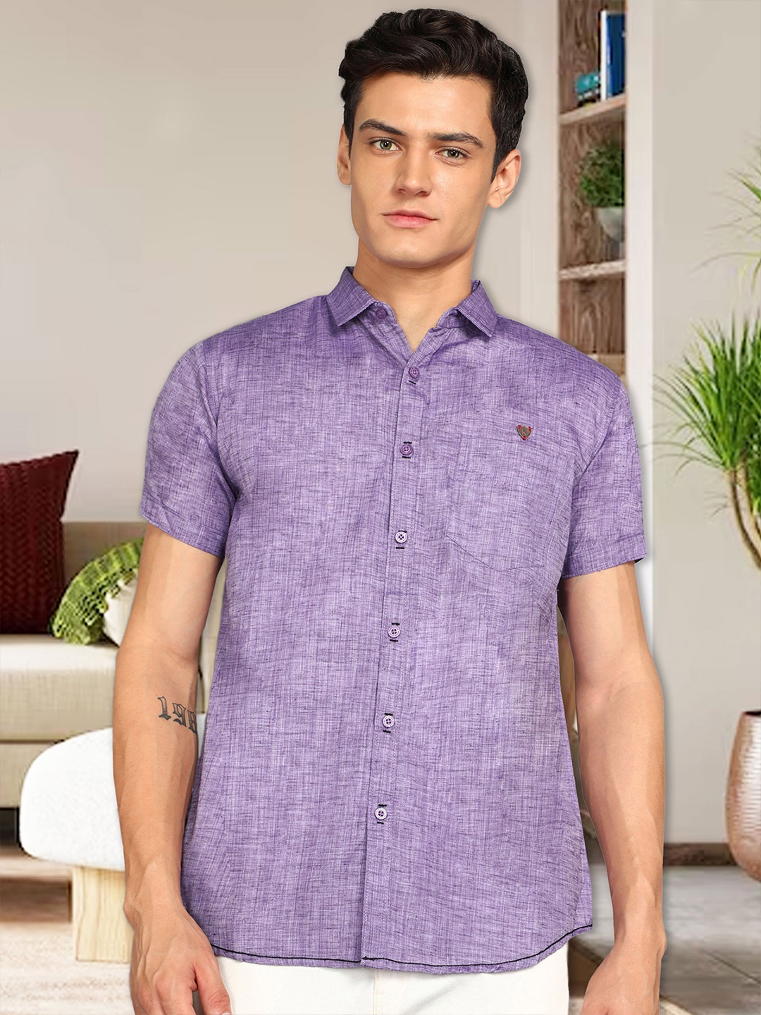 

Kuons Avenue Smart Slim Fit Short Sleeves Casual Shirt, Purple