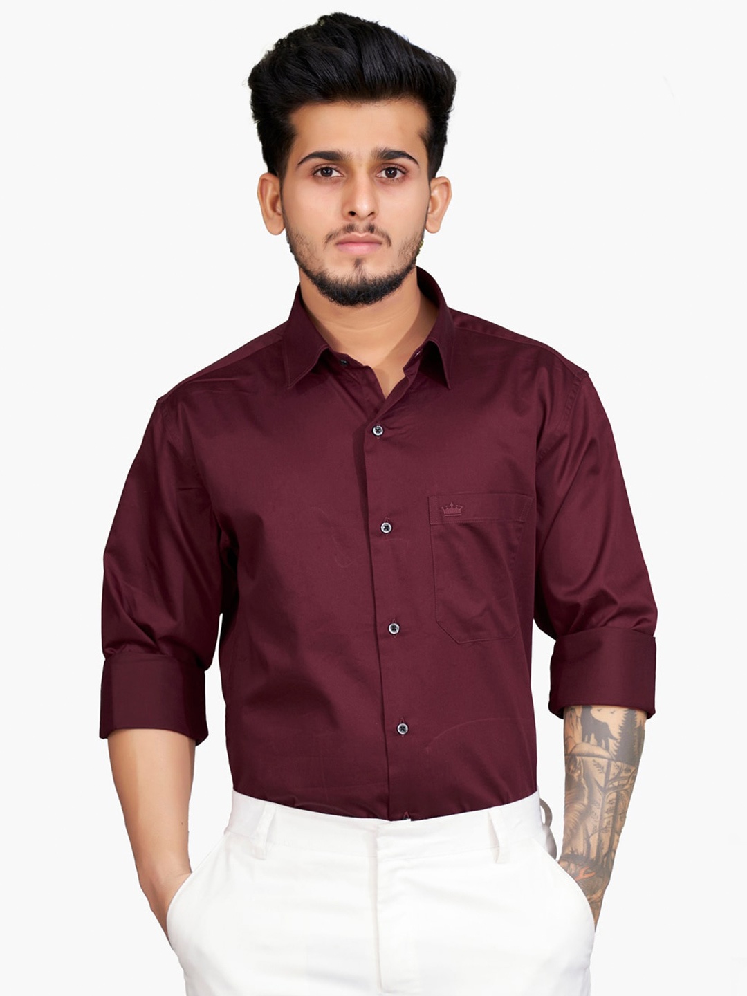 

FRENCH CROWN Men Maroon Standard Opaque Casual Shirt